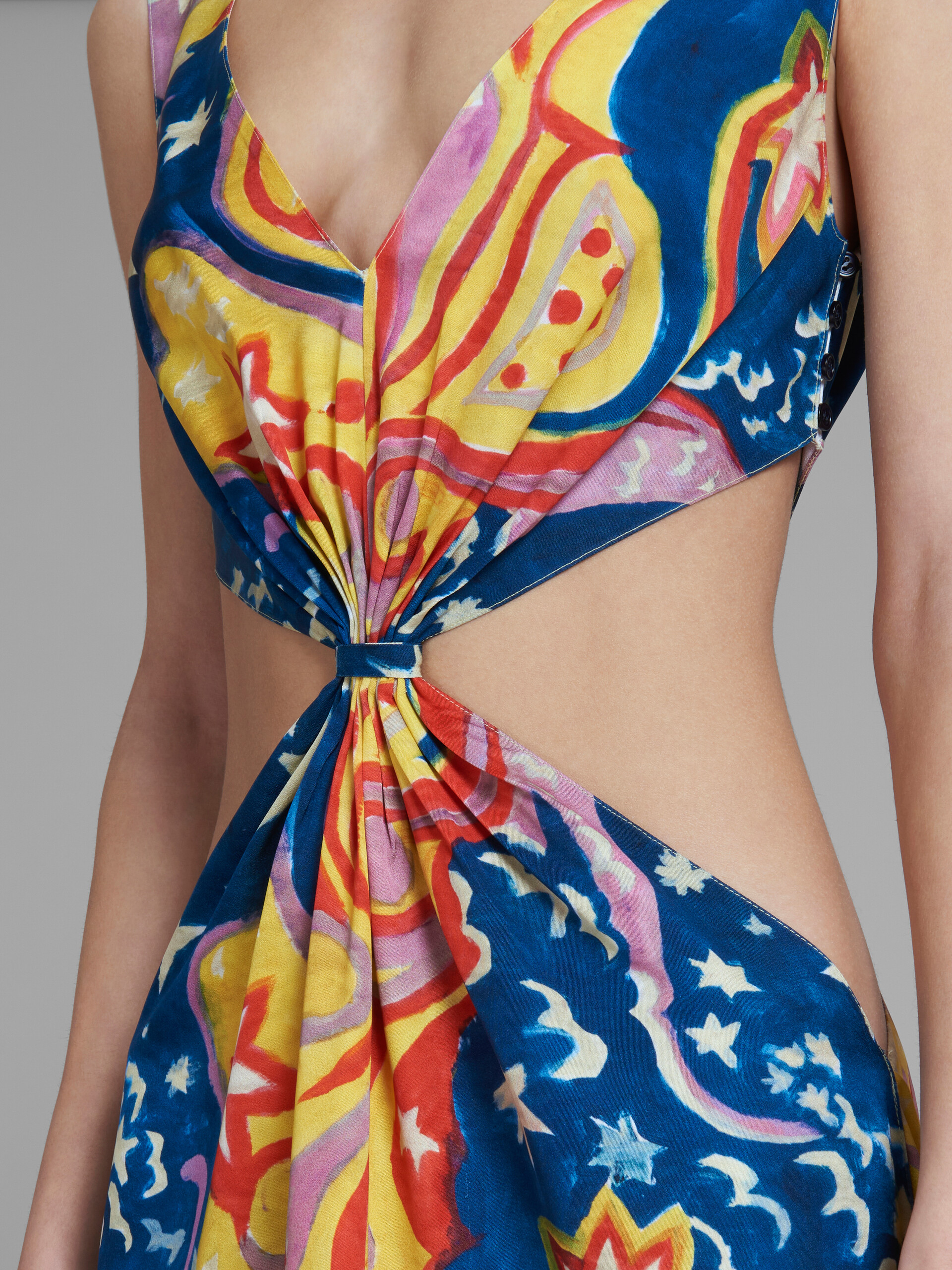 Marni x No Vacancy Inn - Multicolor satin cut-out midi dress with Galactic Paradise print - Dresses - Image 5