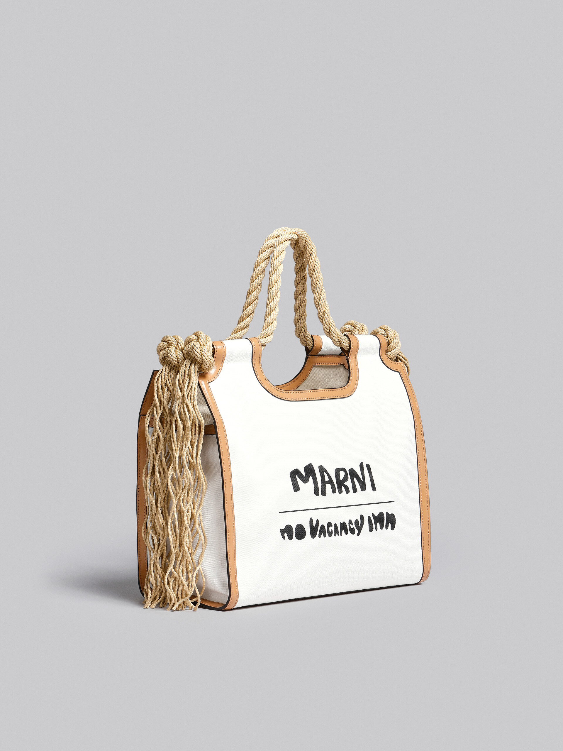 Marni x No Vacancy Inn - Marcel Tote Bag in white canvas with beige trims - Handbag - Image 6