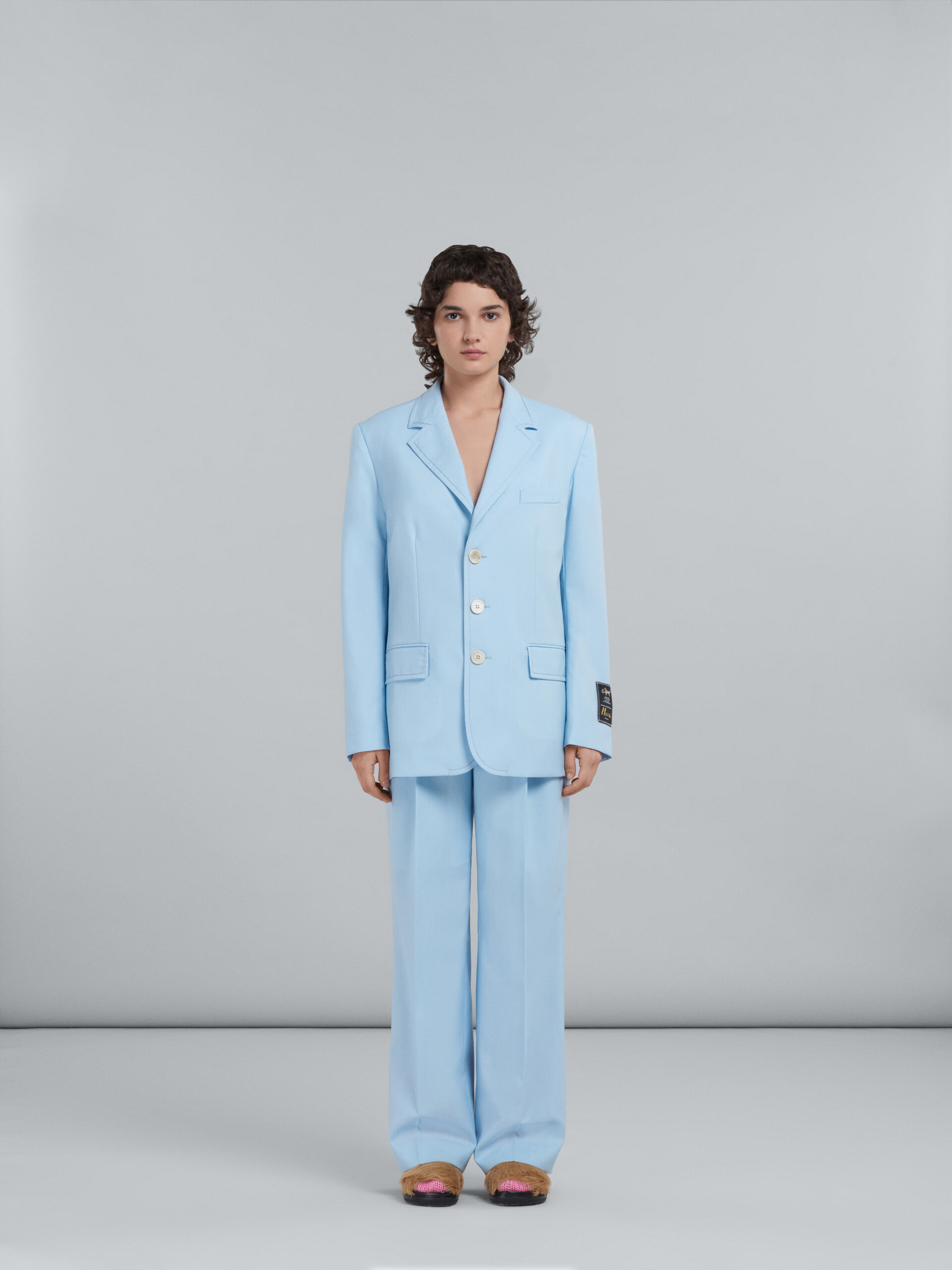 Long blazer in light blue tropical wool - Jackets - Image 2