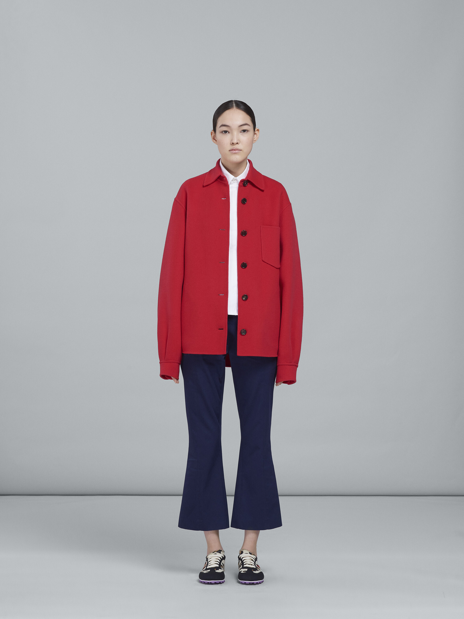Red double face wool long overshirt - Jackets - Image 2