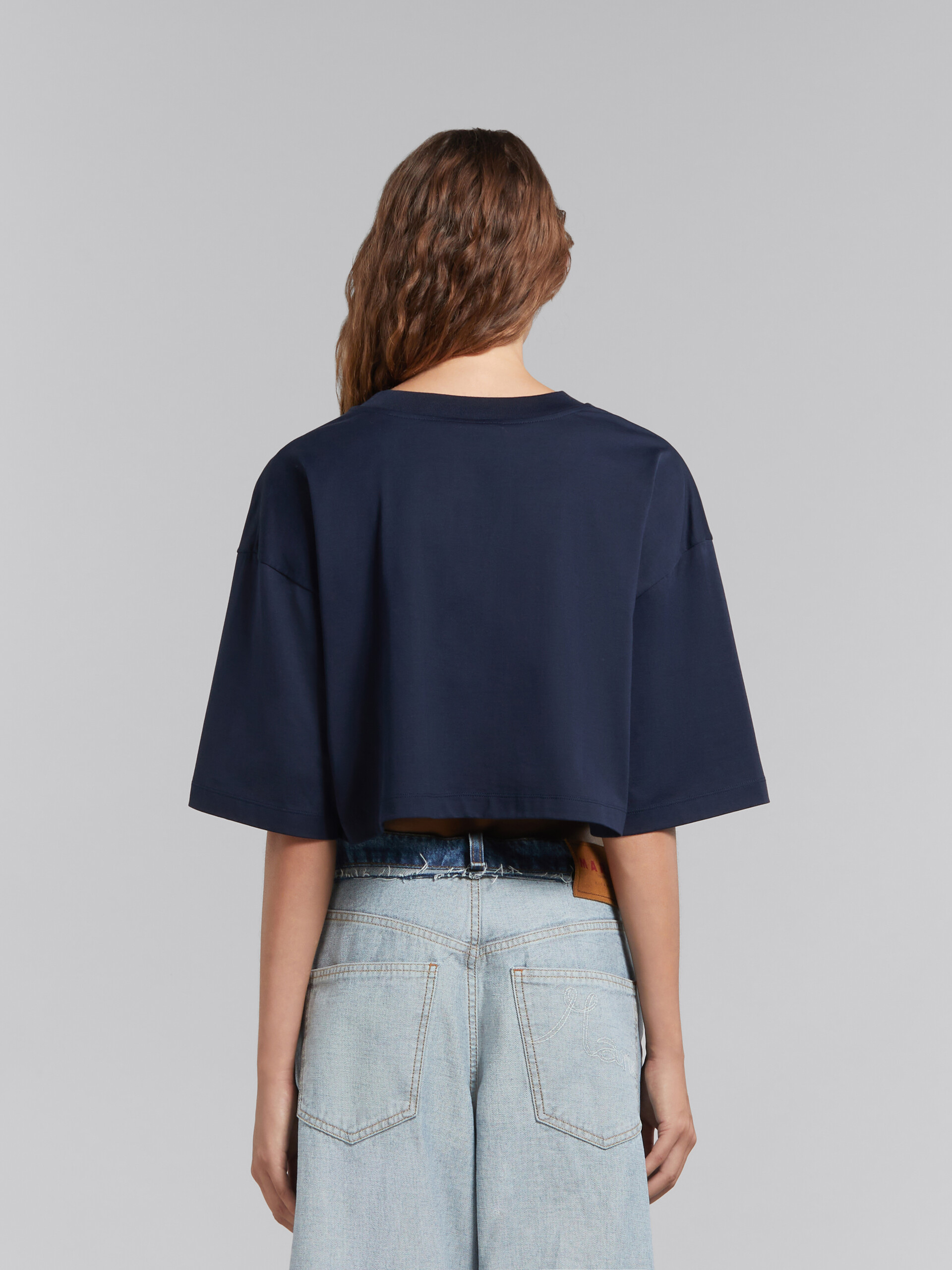 Deep blue bio cotton T-shirt with maxi logo print | Marni