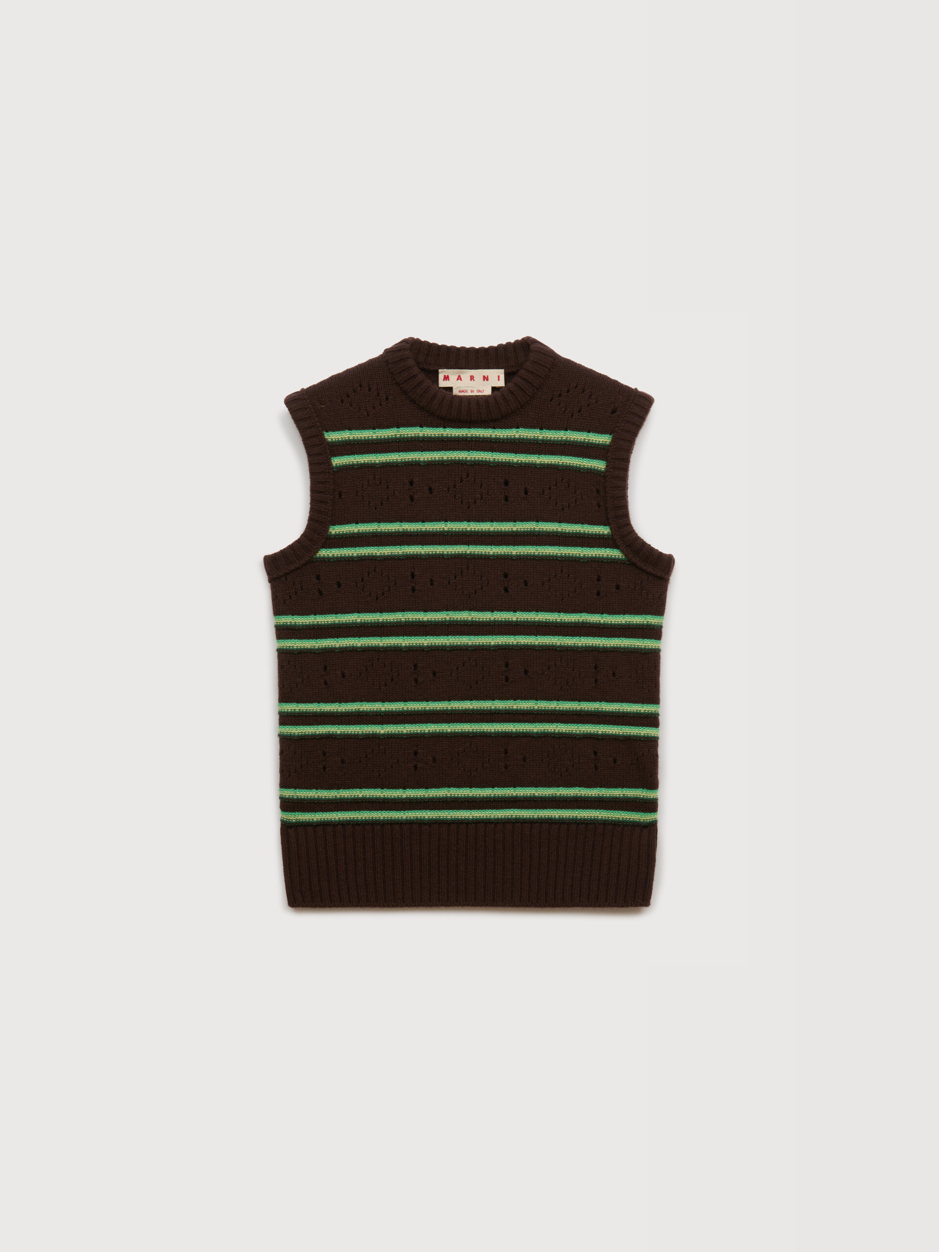 Brown cashmere vest with openwork knit - Pullovers - Image 1