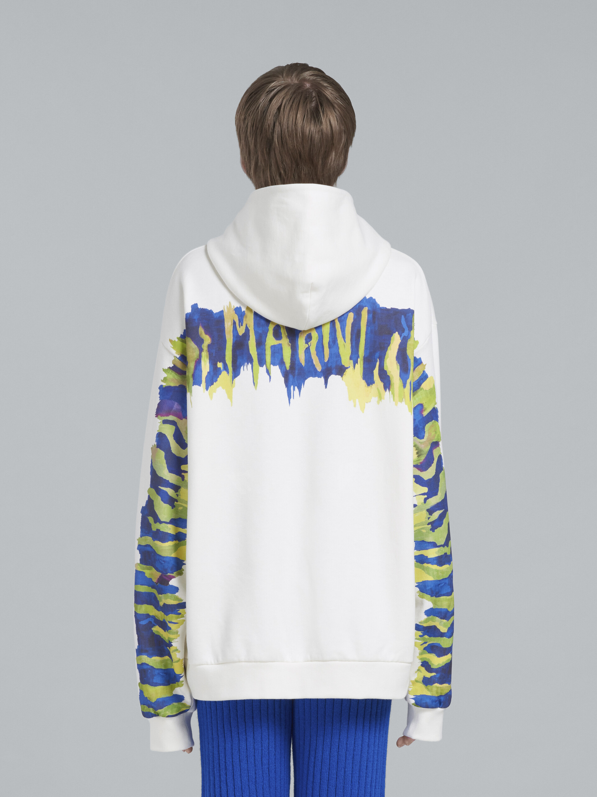 White hoodie with back print - Sweaters - Image 3