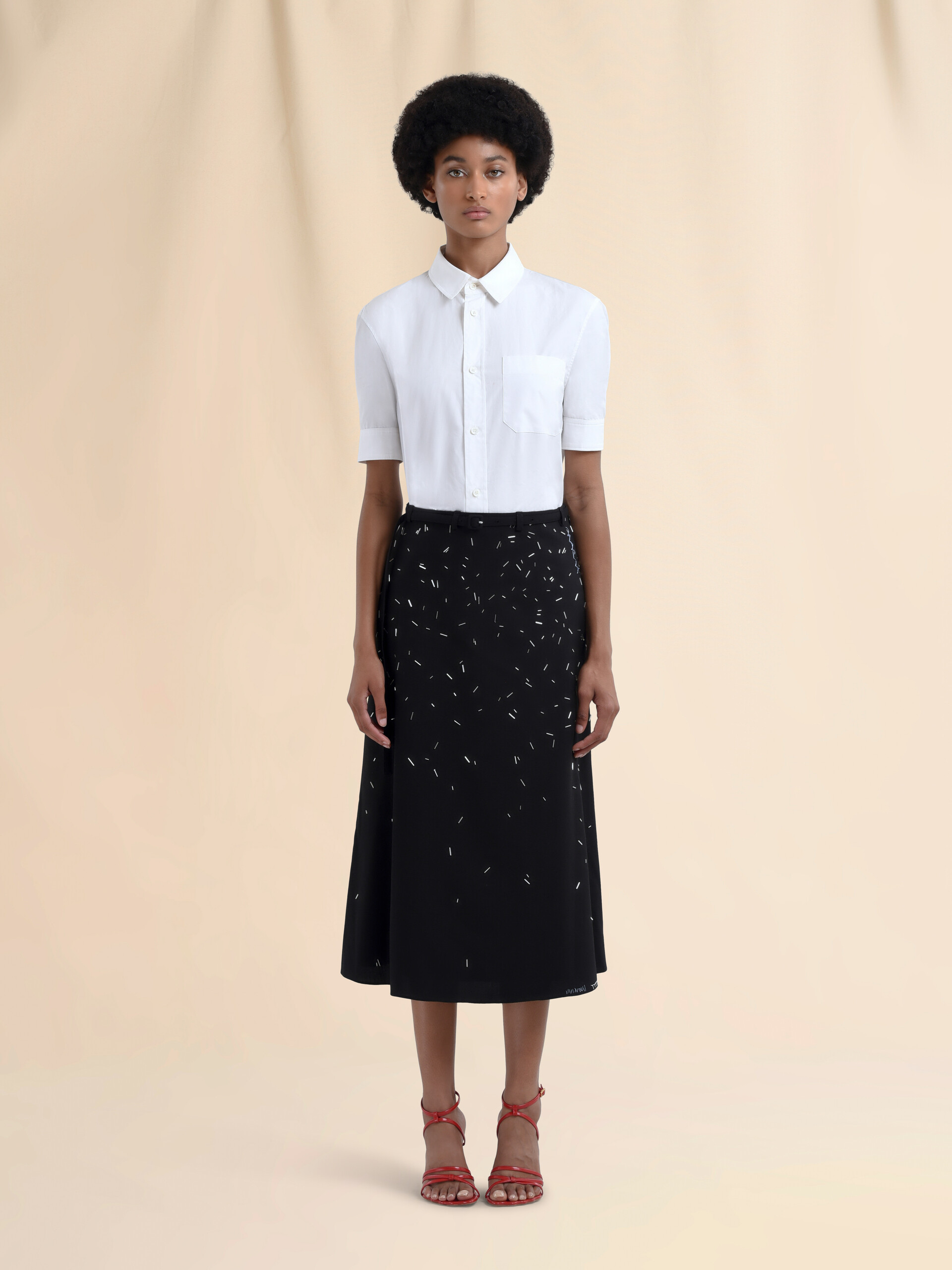 Black wool skirt with embroidered bead detail - Skirts - Image 2