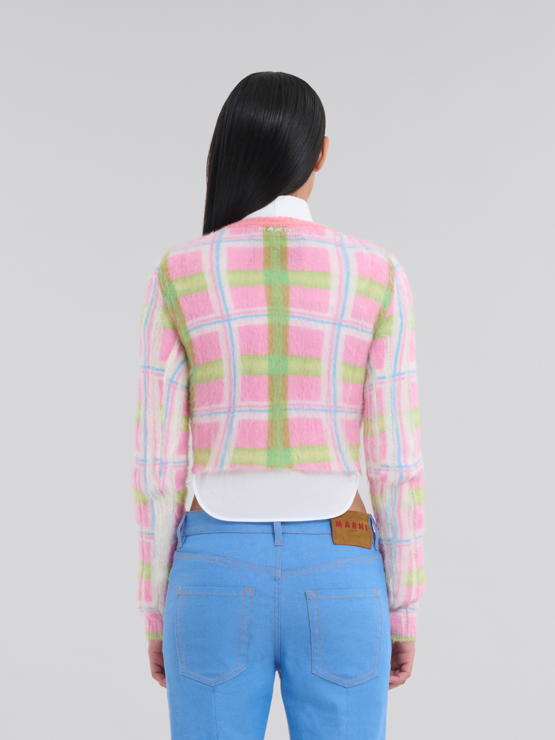 Pink and green checked brushed mohair jumper - Pullovers - Image 3