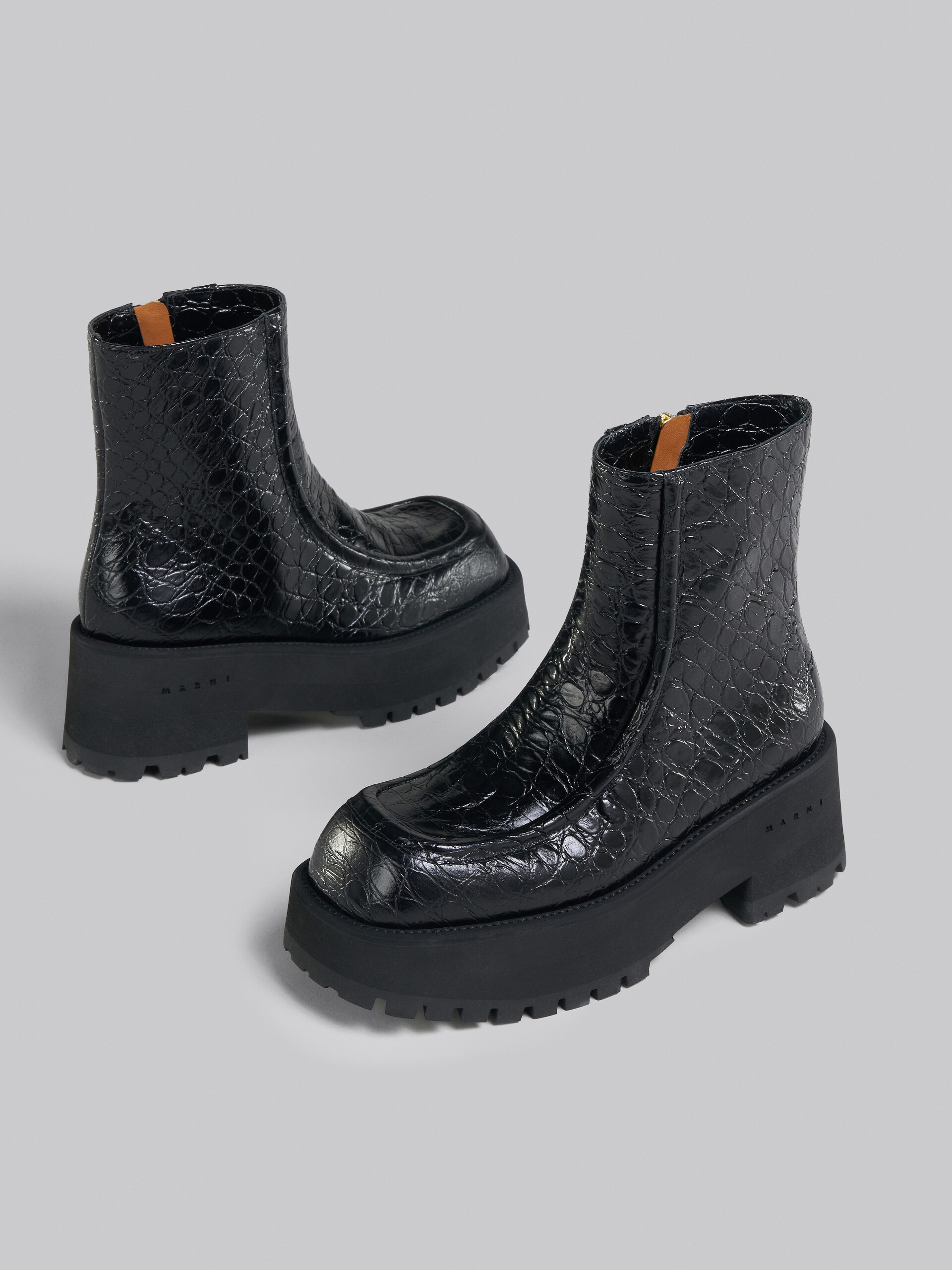 Ankle boot in black croco print leather - Boots - Image 4
