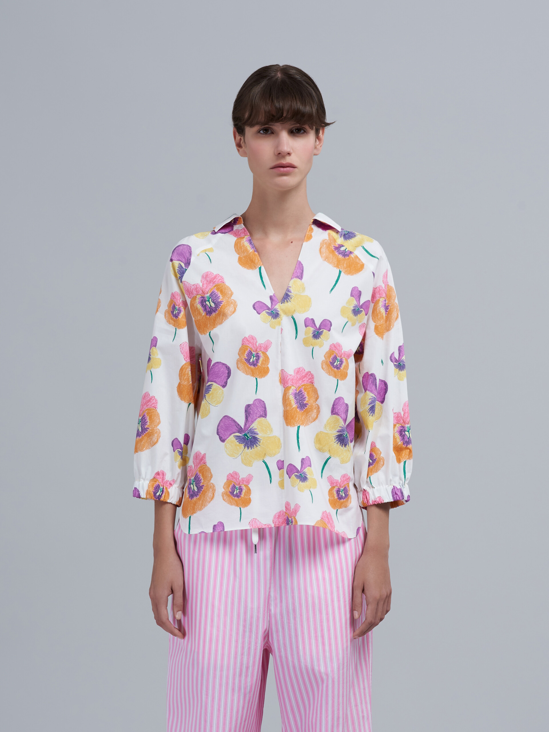 Pansies print poplin blouse - Shirts - Image 2