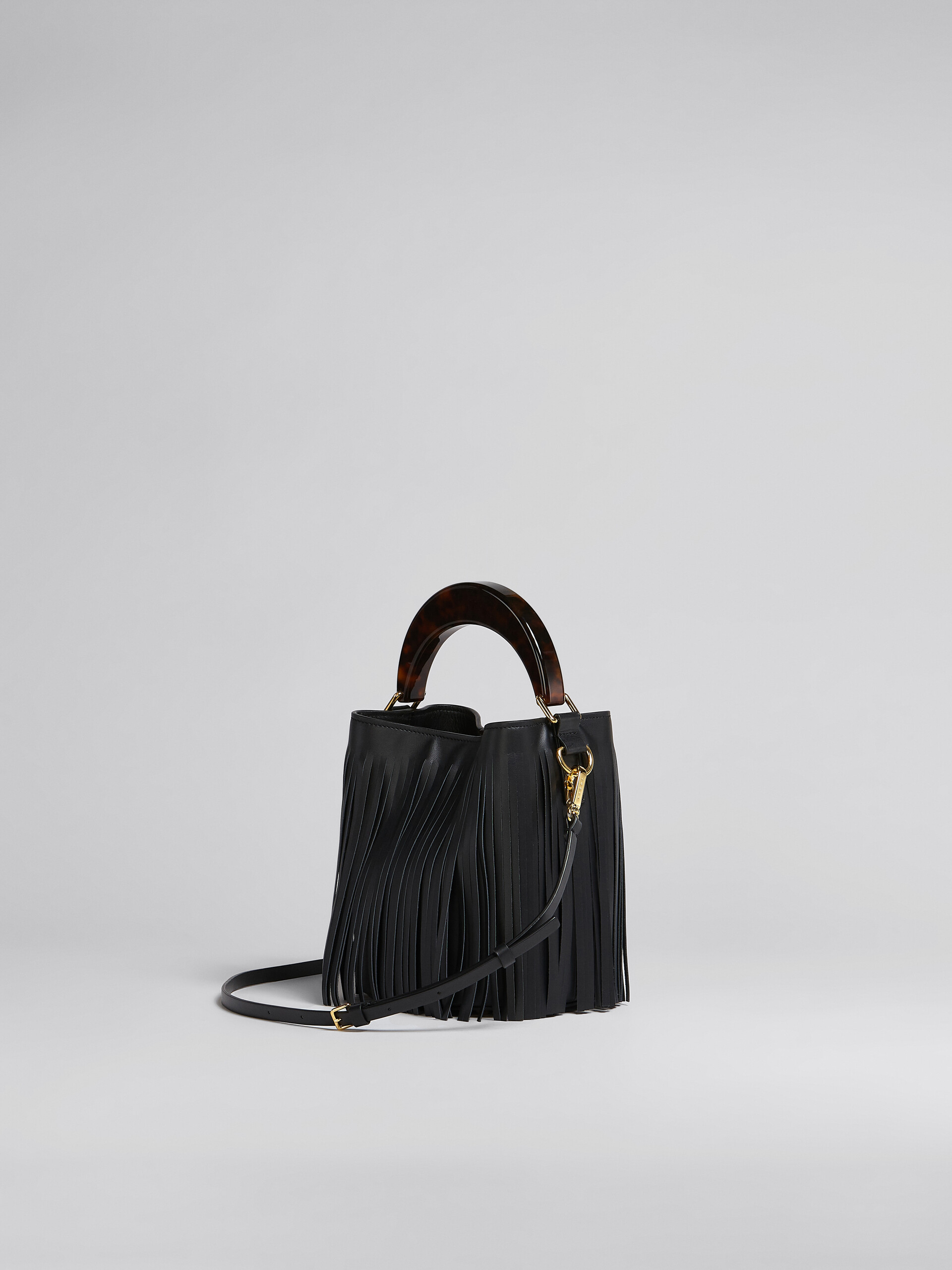 Venice Small Bucket in black leather with fringes - Shoulder Bags - Image 3