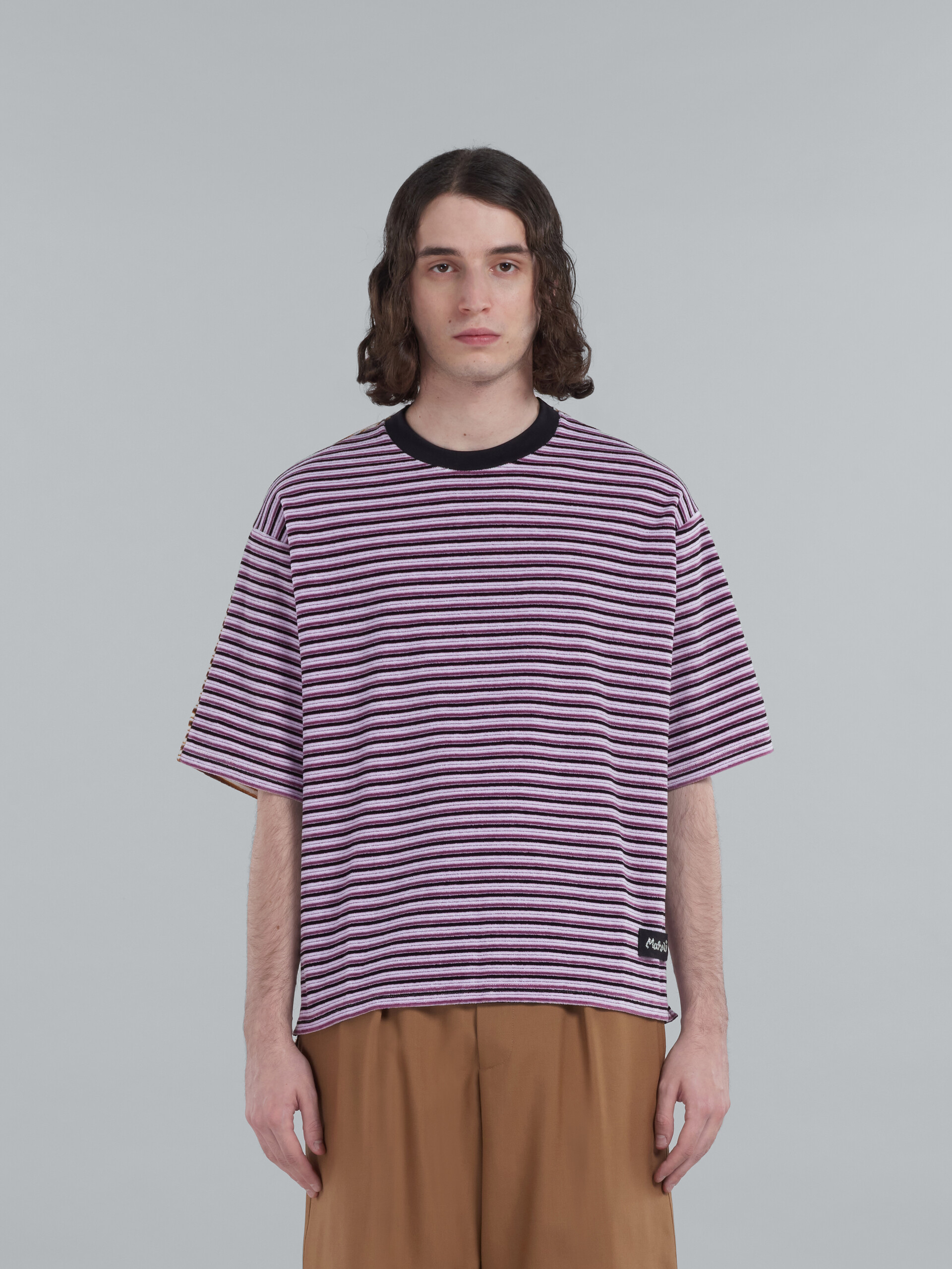 Striped velour short-sleeved T-shirt - T-shirts - Image 2