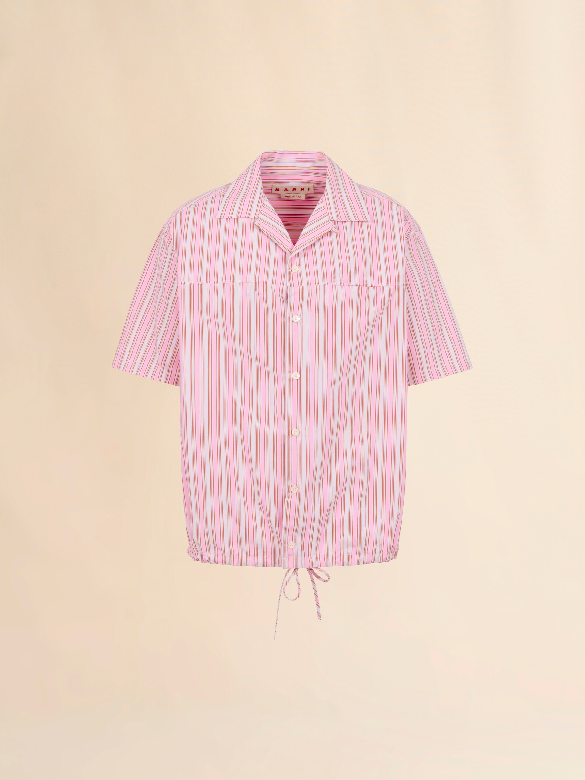 Green striped poplin shirt with drawstring hem - Shirts - Image 1