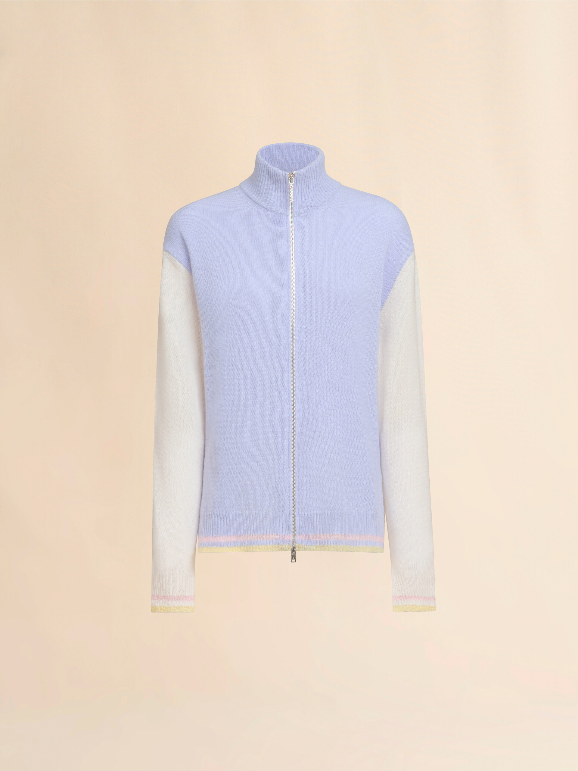 Light blue wool zip cardigan with jacquard snake - Pullovers - Image 1