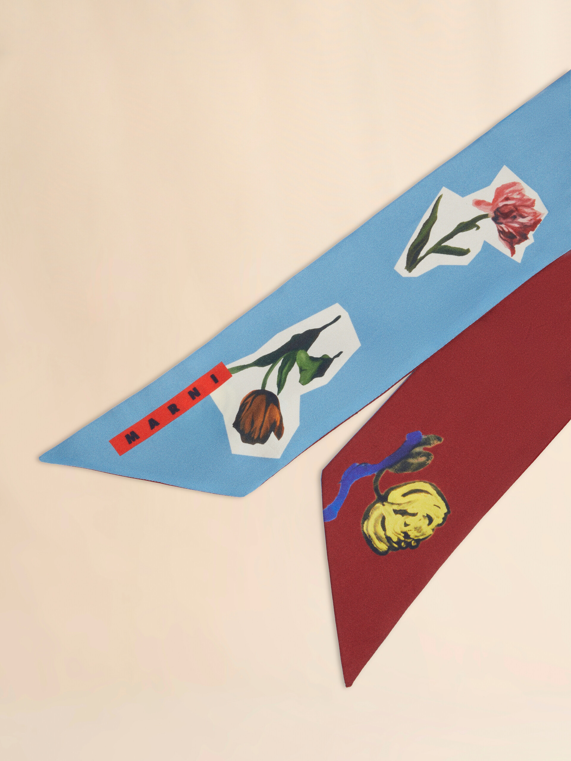 Blue silk scarf with flower collage - Other accessories - Image 3