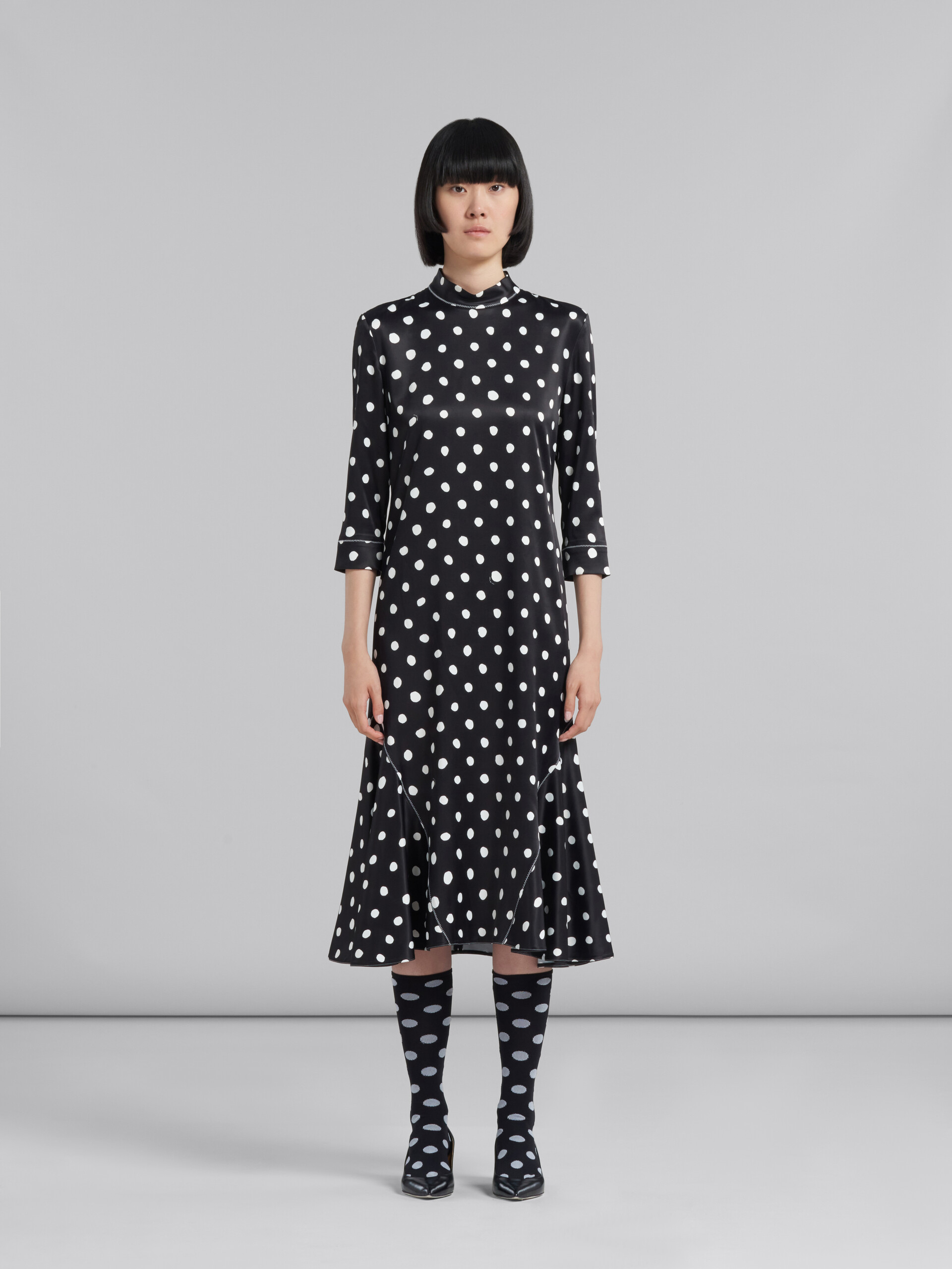 Black satin dress with polka dots - Dresses - Image 2