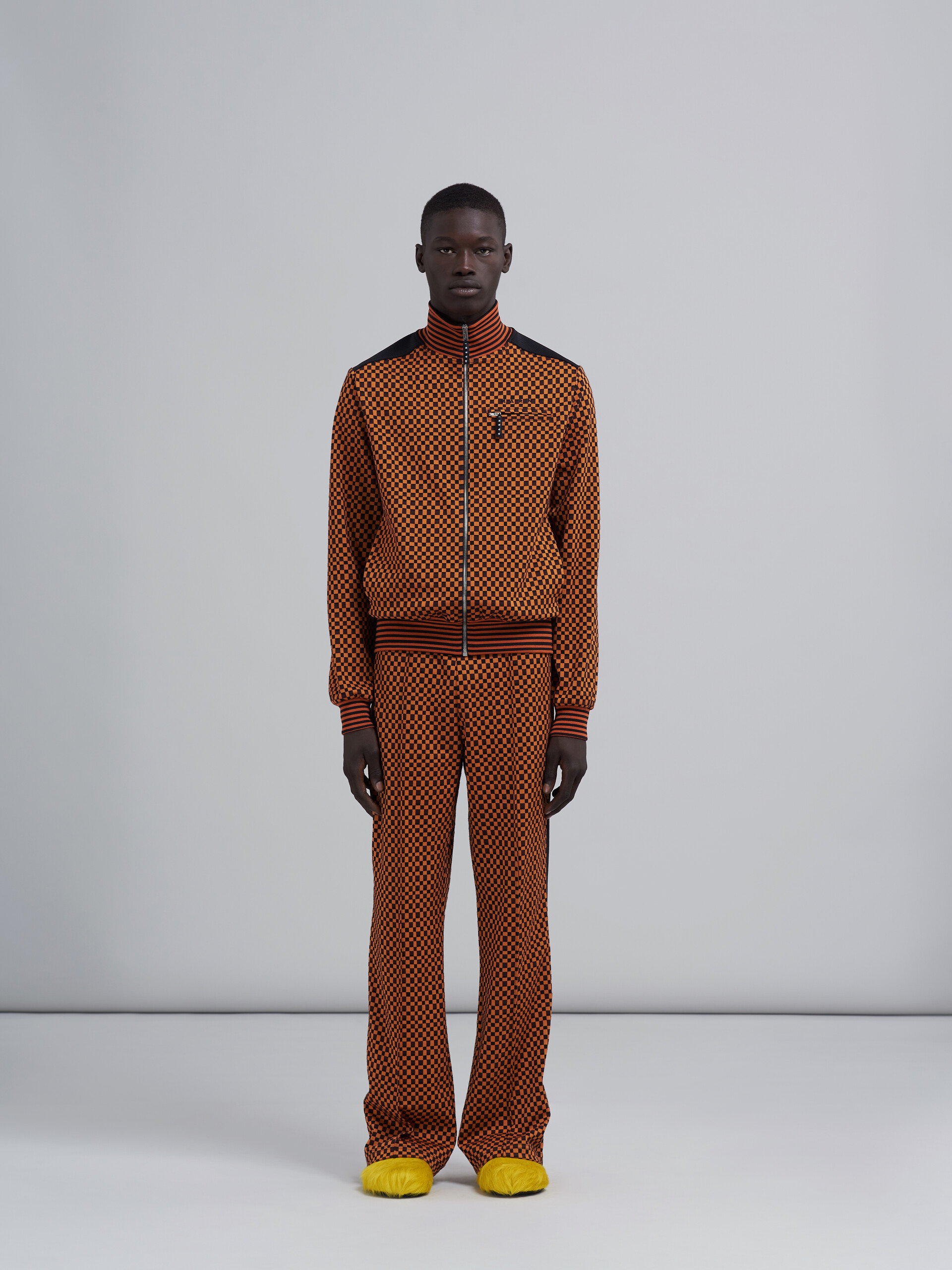 Check jacquard jersey track trousers 