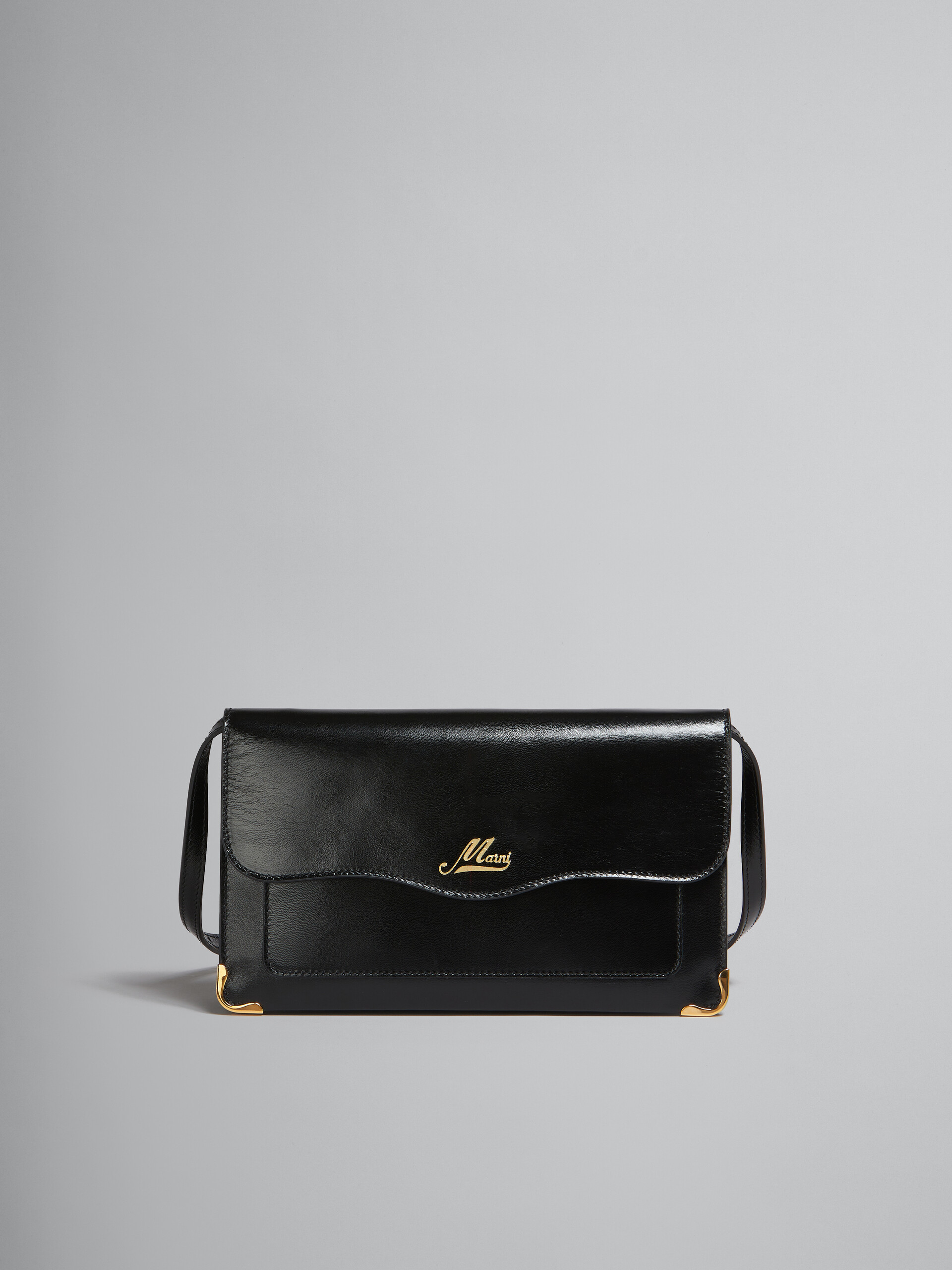 Schwarze Lederpochette mit wellenförmiger Klappe - Brieftaschen - Image 1