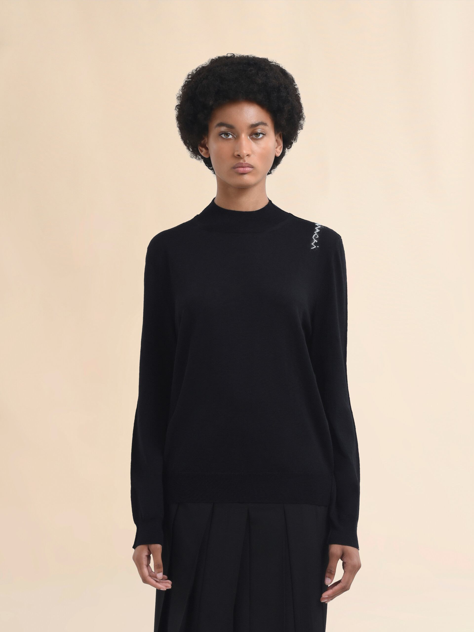 Black crew neck knitted jumper with contrasting back panel - Pullovers - Image 2