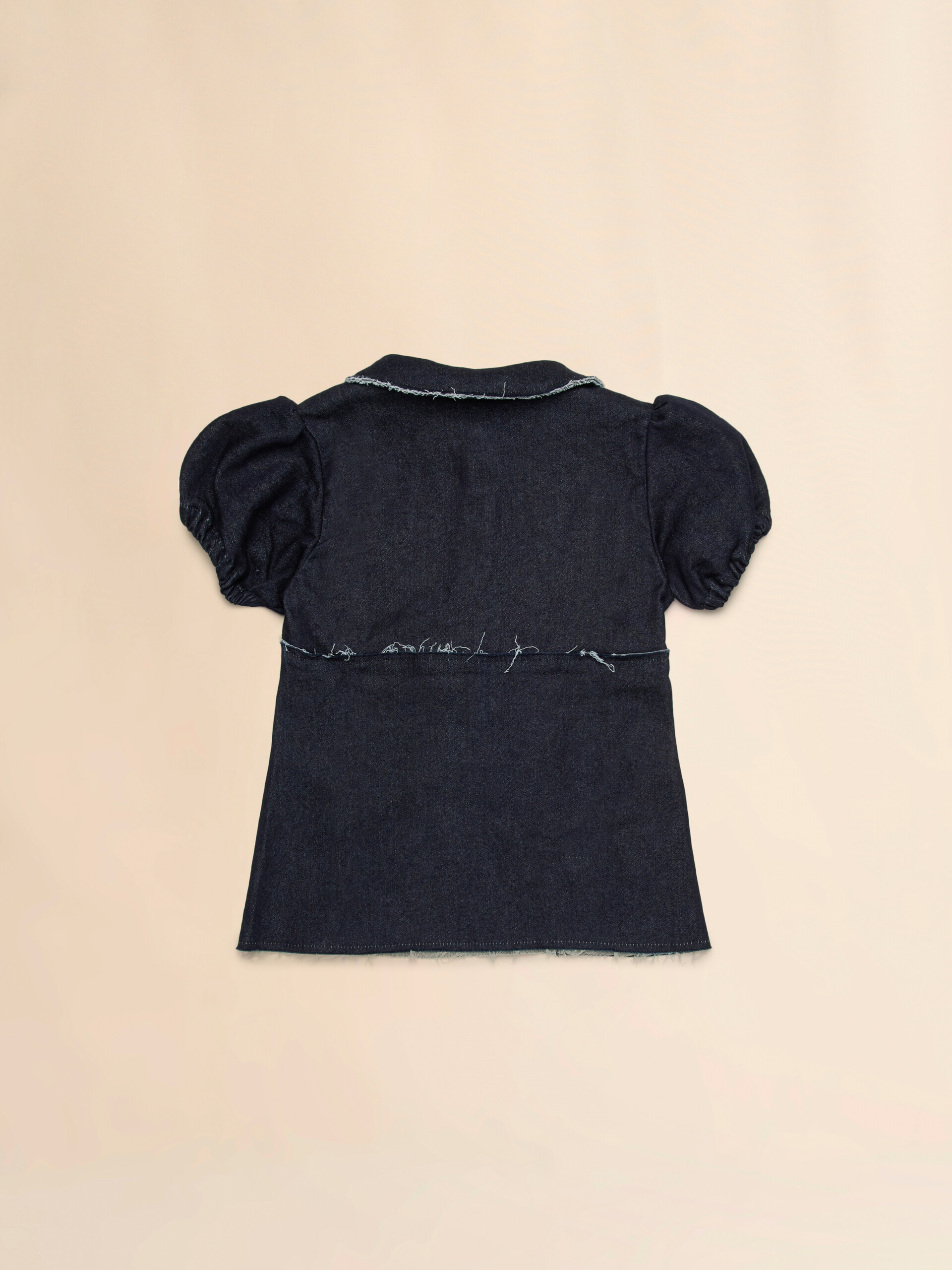 Deep blue stretch denim dress with raw-cut edges - Shirts - Image 2