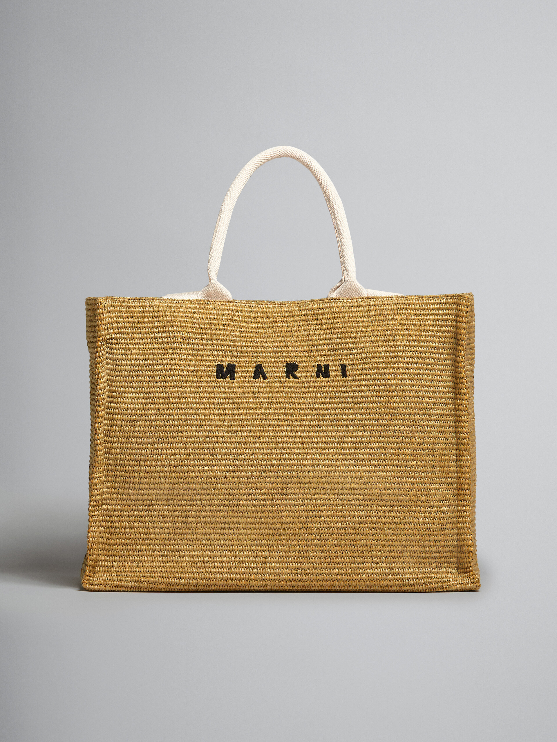 Large Tote in natural-coloured raffia-effect fabric - Shopping Bags - Image 1