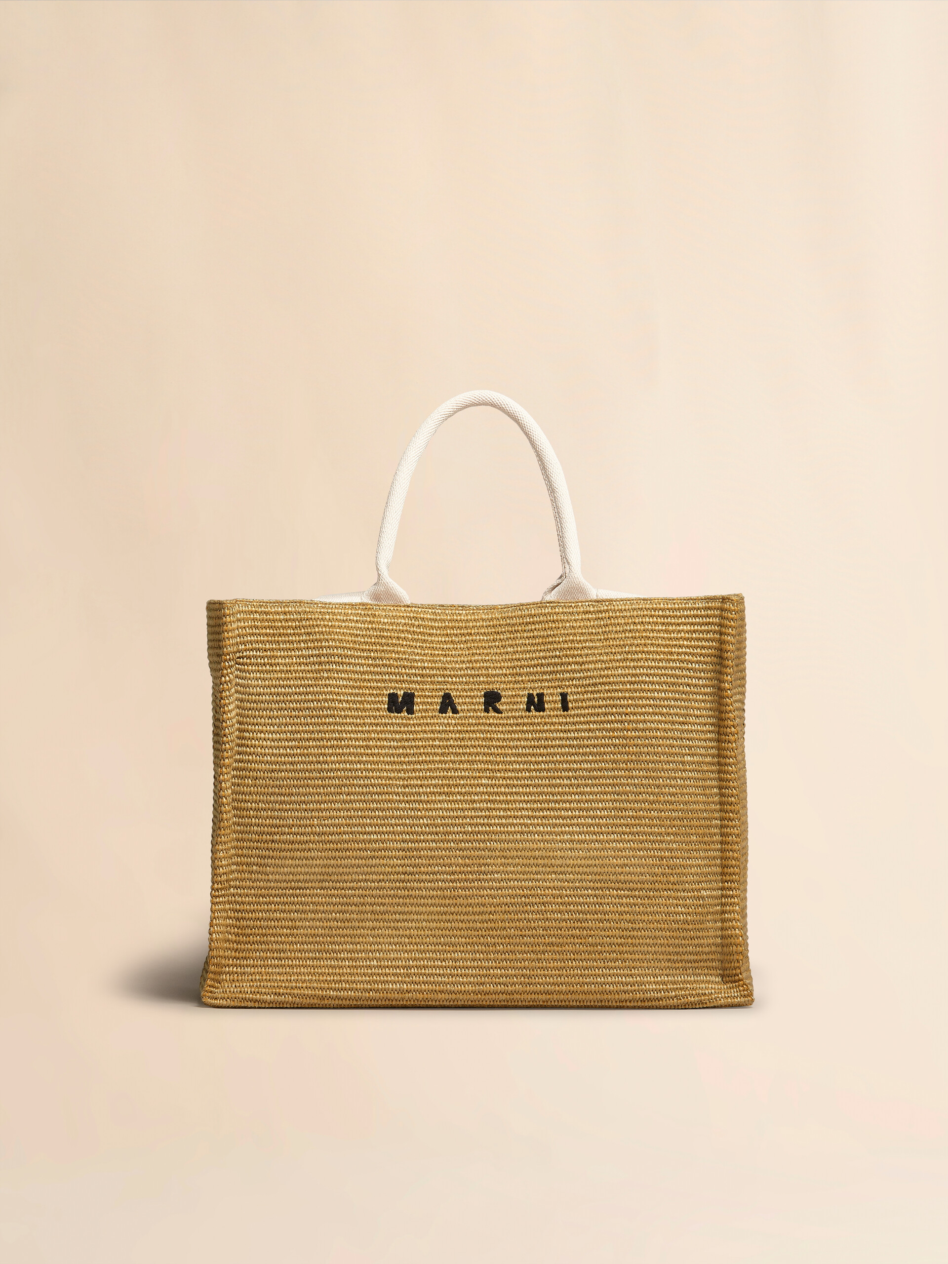 Large Tote in natural-coloured raffia-effect fabric - Shopping Bags - Image 1