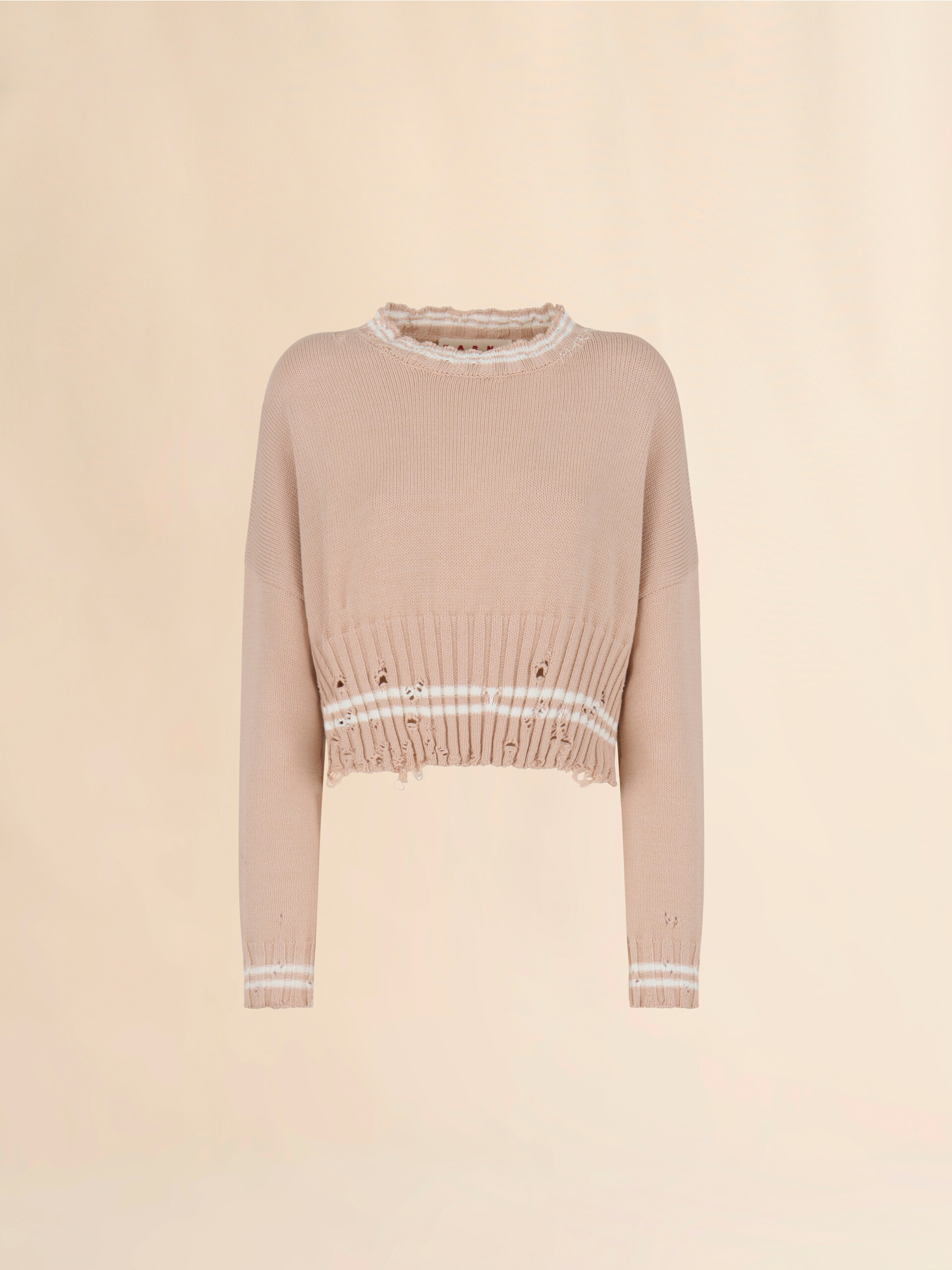 Beige dishevelled cotton jumper - Pullovers - Image 1
