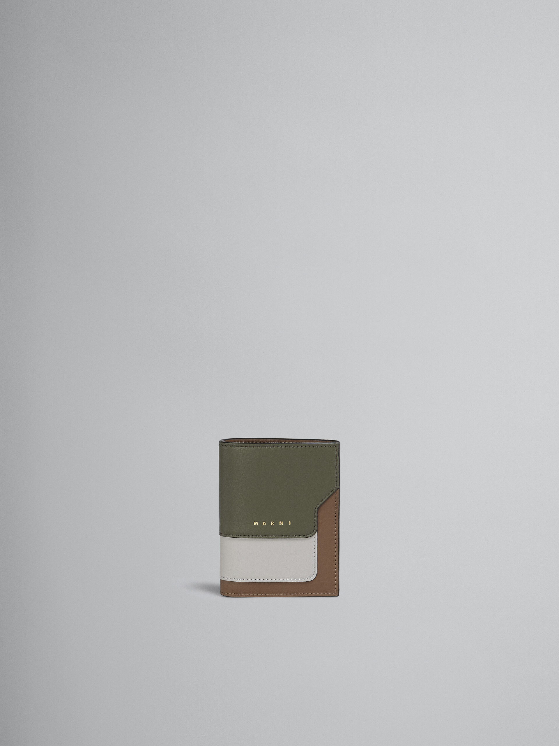 Faltbrieftasche aus grün-weißem und braunem Saffianleder - Brieftaschen - Image 1
