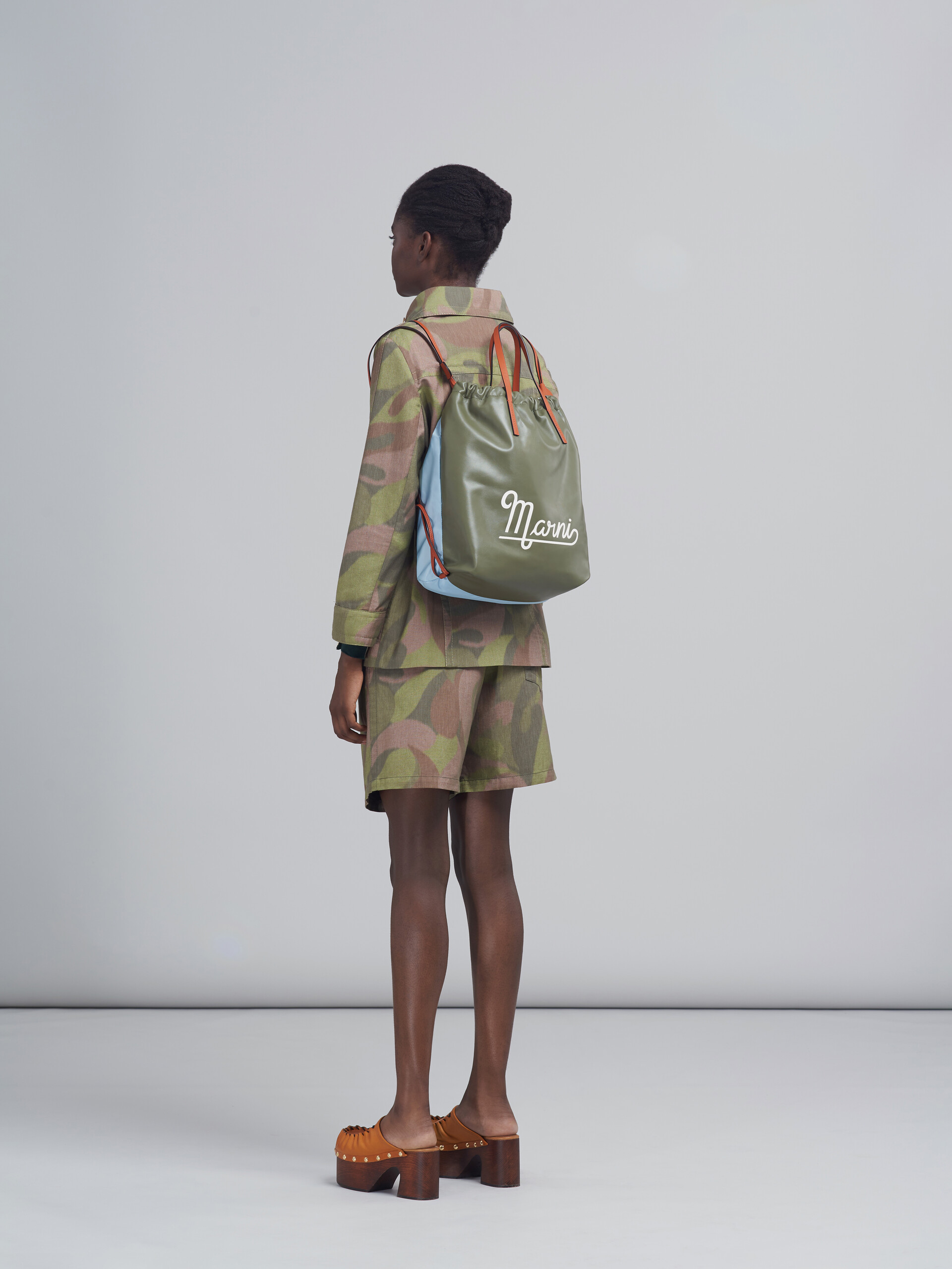 Calf leather and eco nylon backpack Calf leather and eco nylon backpack