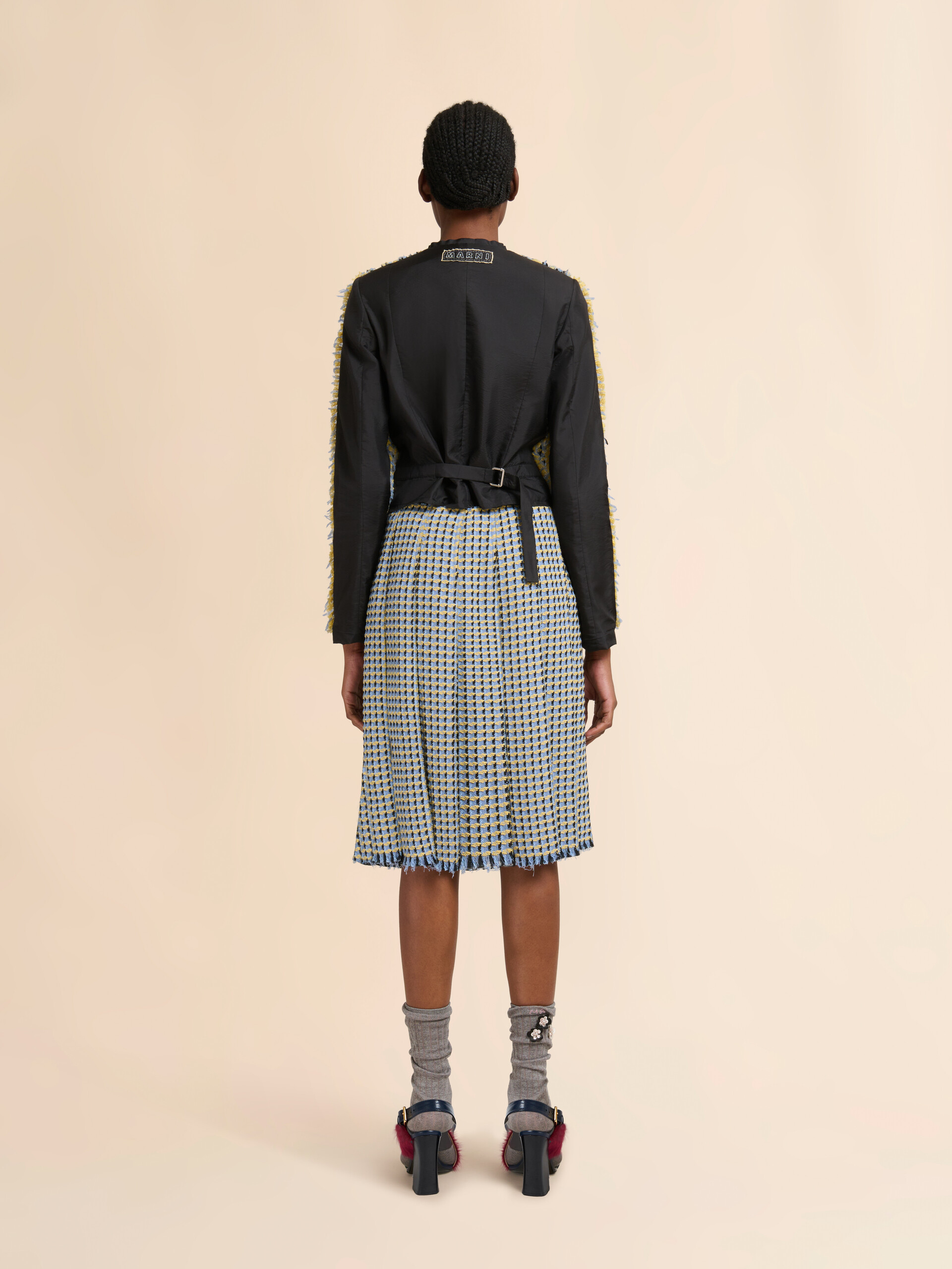 Blue cotton tweed-effect pleated skirt - Skirts - Image 3