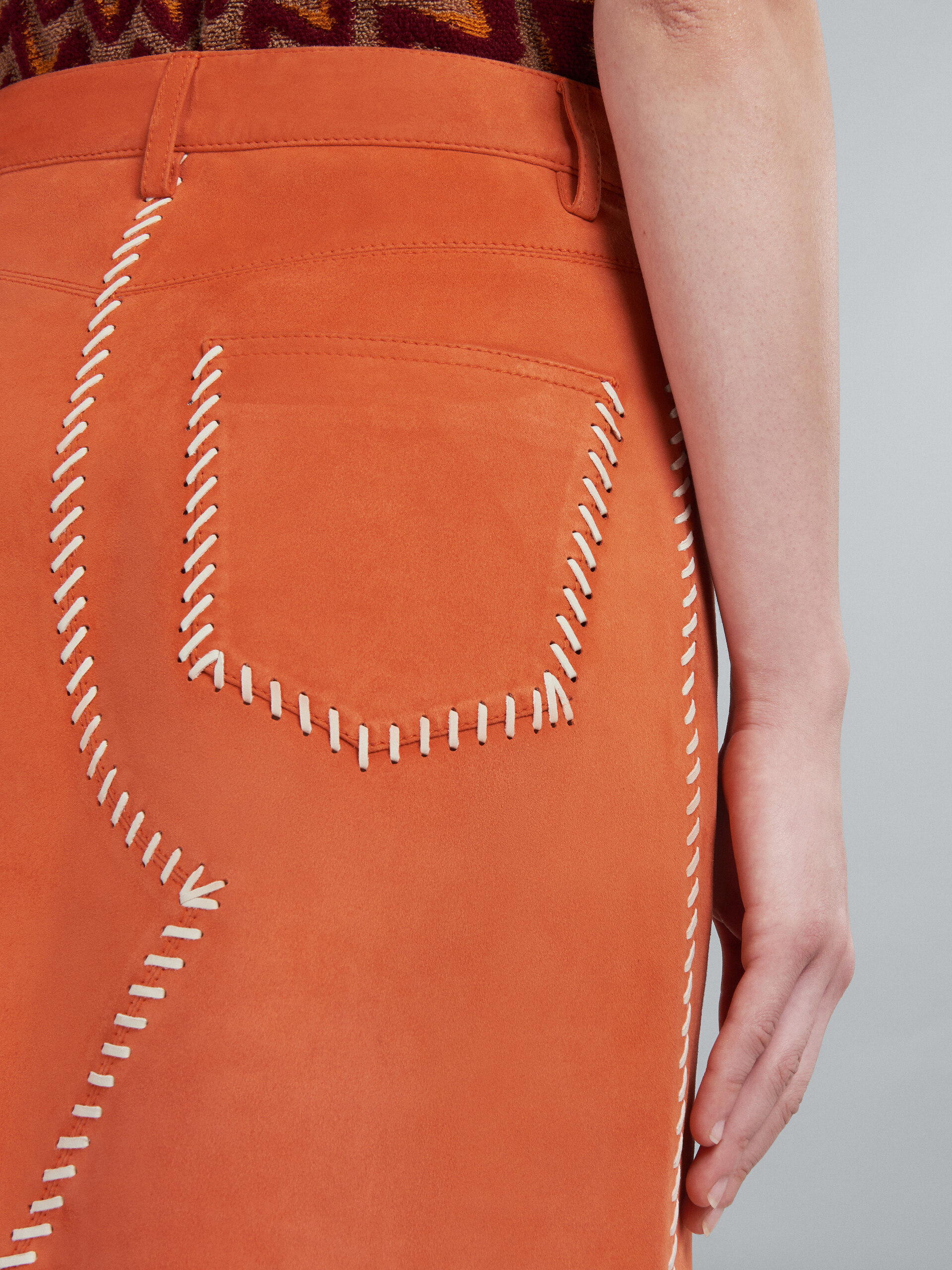 Orange suede skirt with nappa stitching - Skirts - Image 4