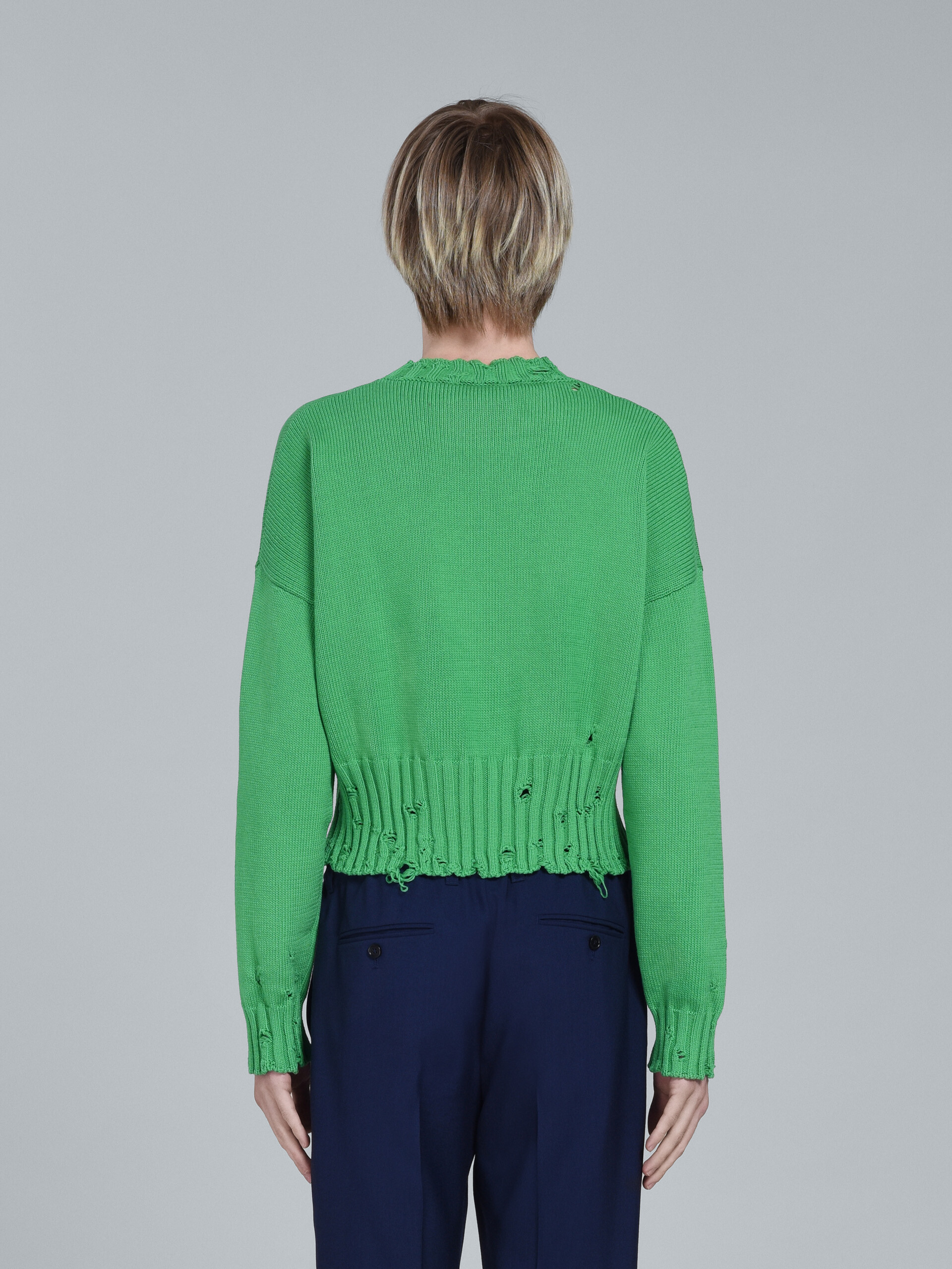 Green cotton crewneck sweater - Pullovers - Image 3