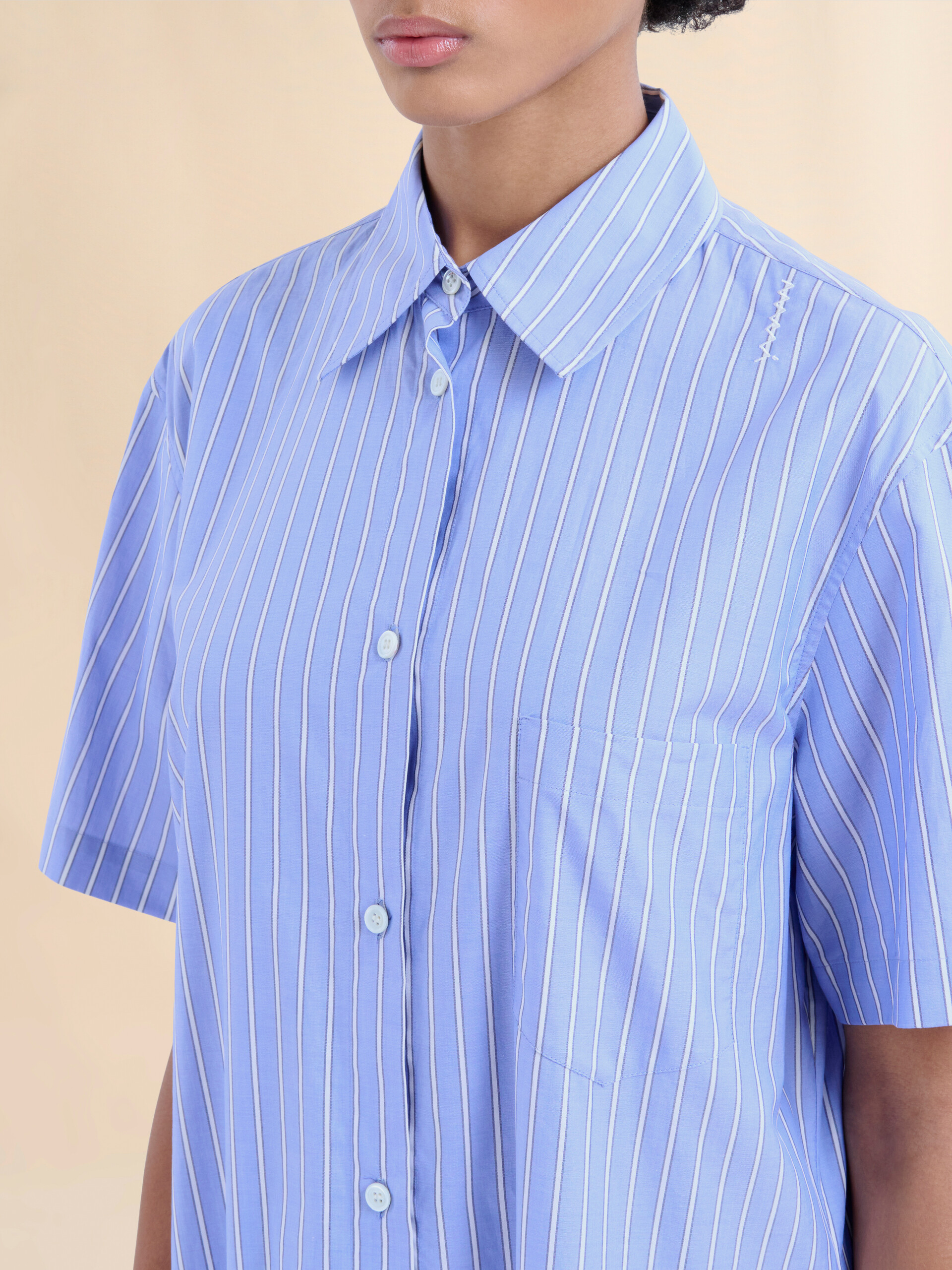 Blue cotton poplin striped shirt dress - Dresses - Image 4