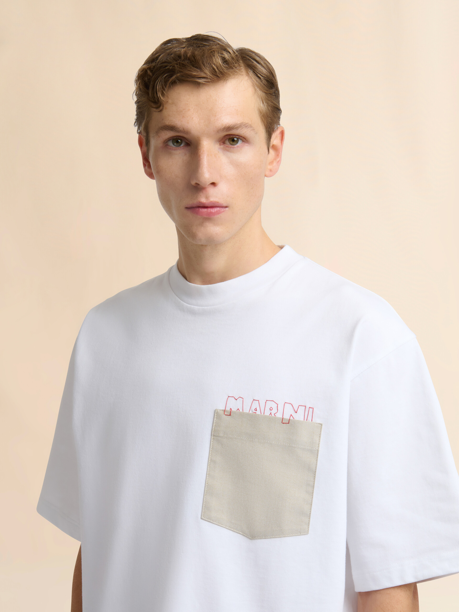 ホワイト コントラストポケット付きコットンTシャツ - シャツ - Image 4