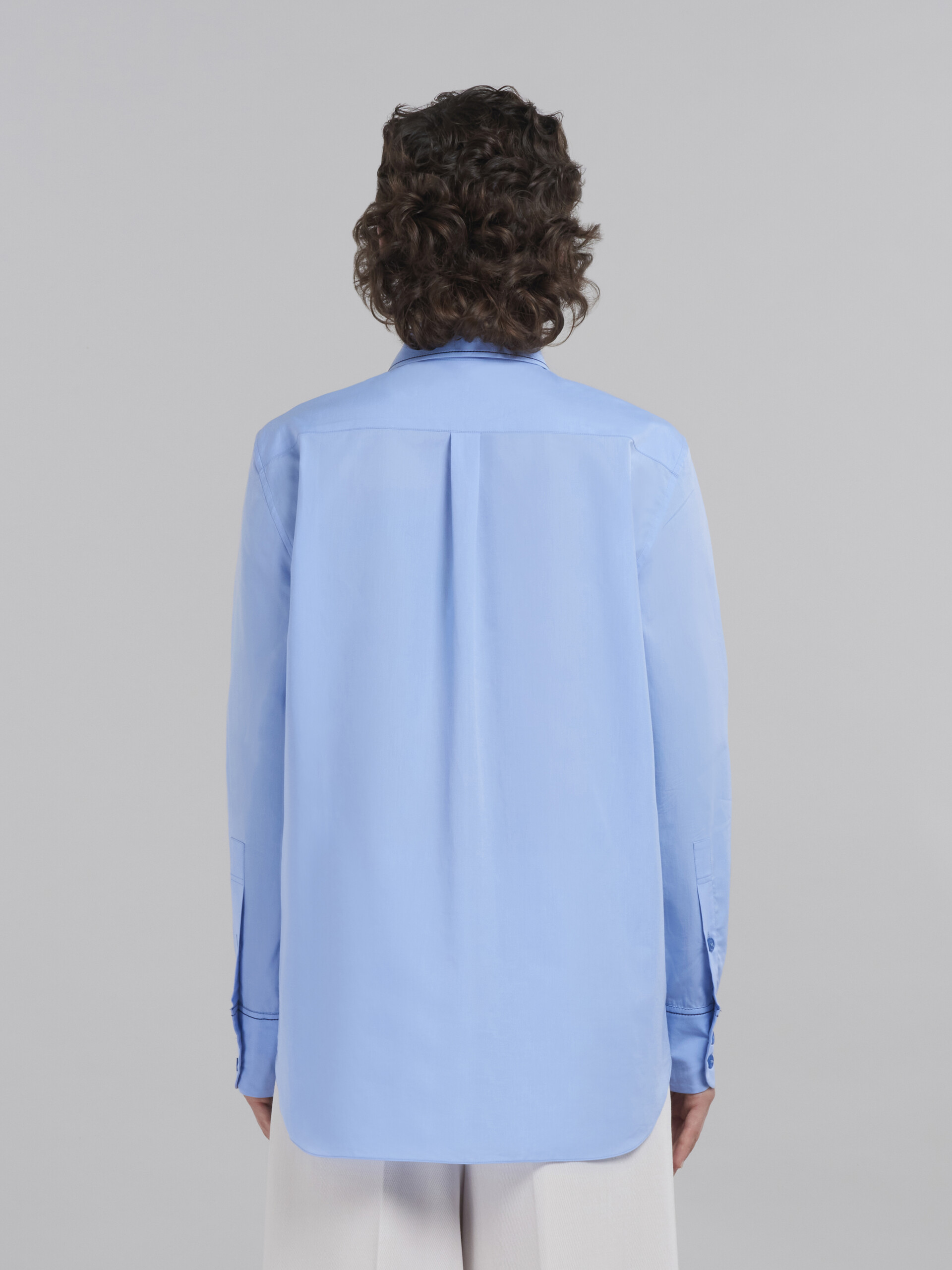 Light blue bio cotton shirt with embroidered logo - Shirts - Image 3