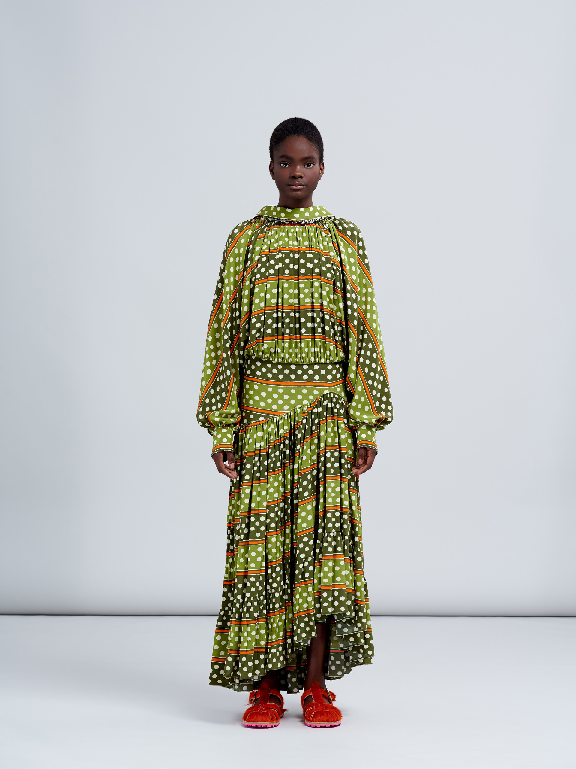 Kleid aus Seidenkrepp mit Dot & Stripe-Print - Kleider - Image 2