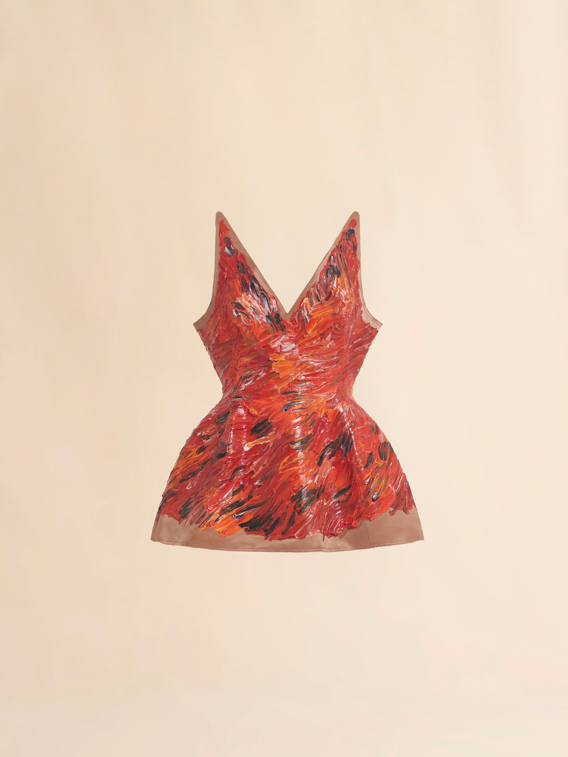 Robe corset en satin duchesse rouge peint à la main - Robes - Image 1