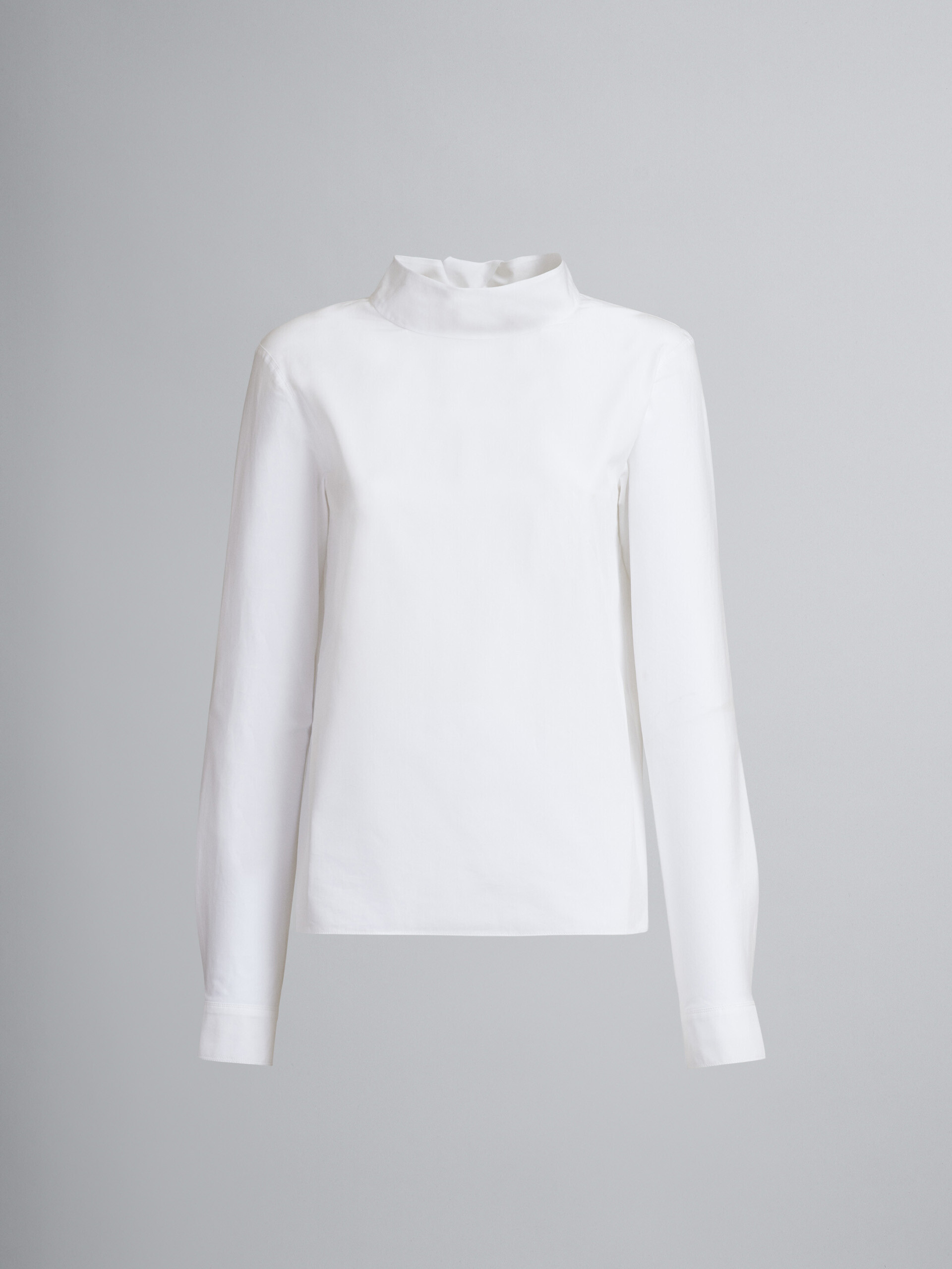 White cotton poplin blouse with lavallière collar knotted on the back - Shirts - Image 1
