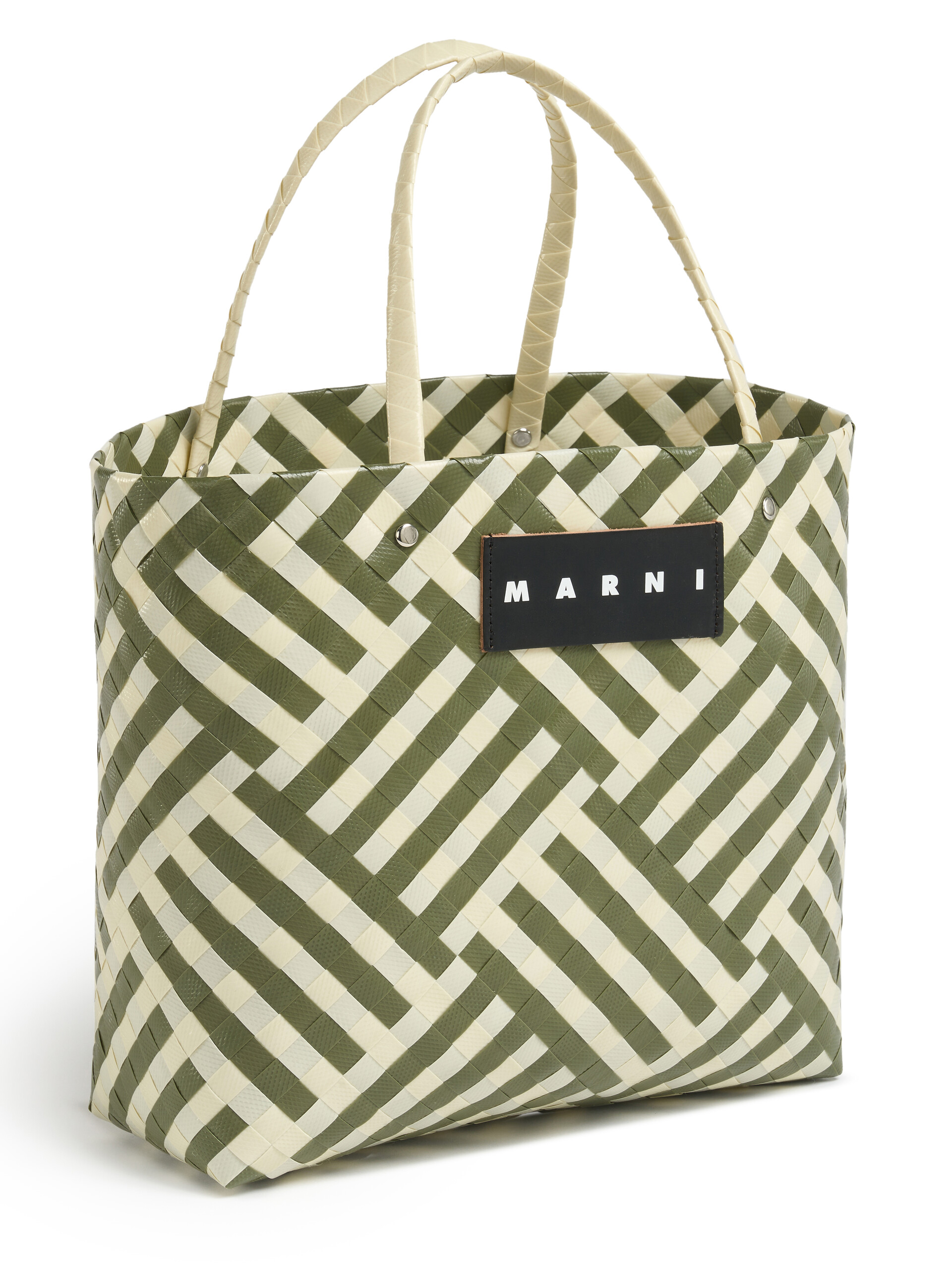 Green and white MARNI MARKET CHECK BASKET bag - Shopping Bags - Image 4