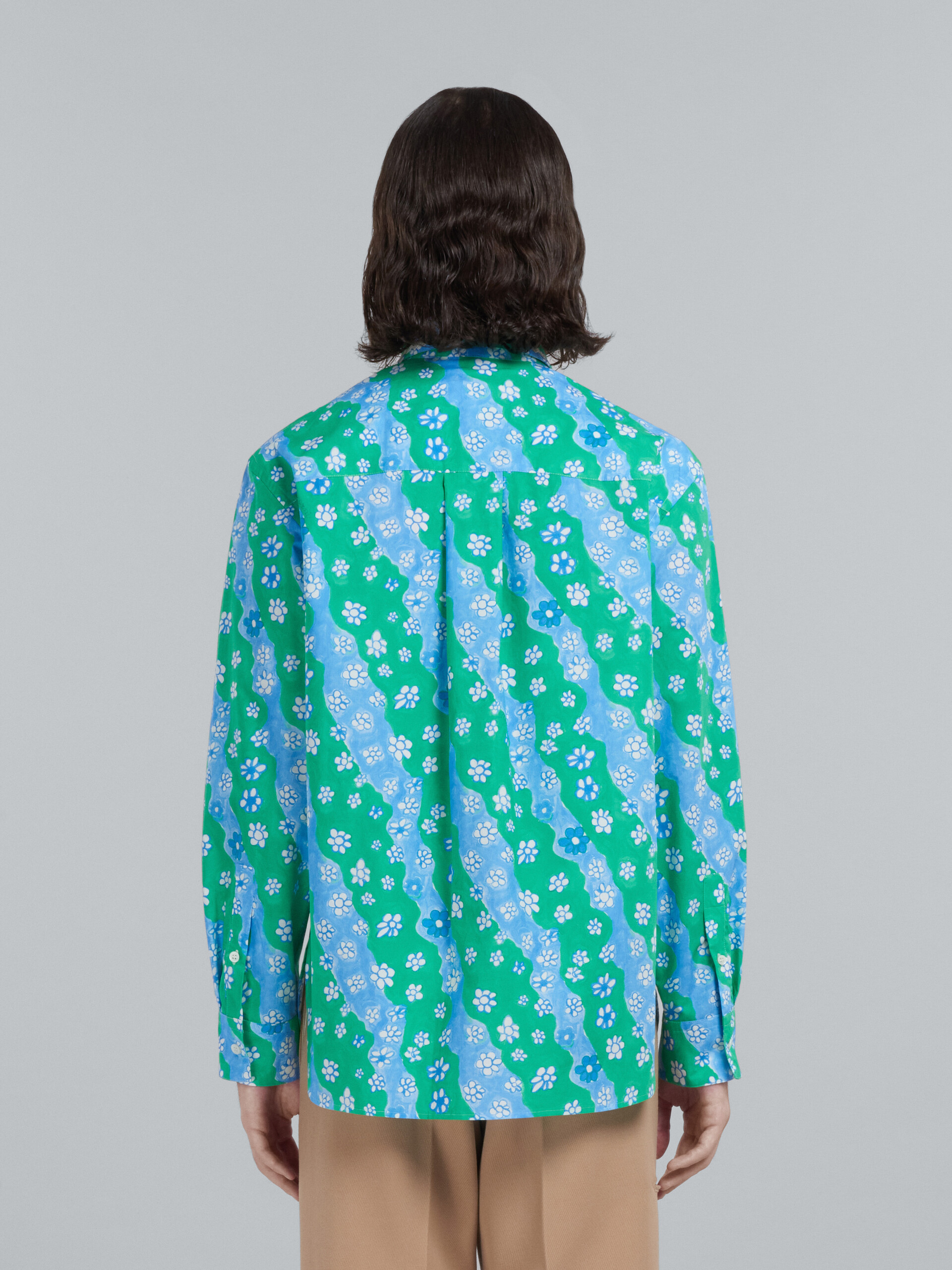 Poplin shirt with green Stripy Flower print - Shirts - Image 3