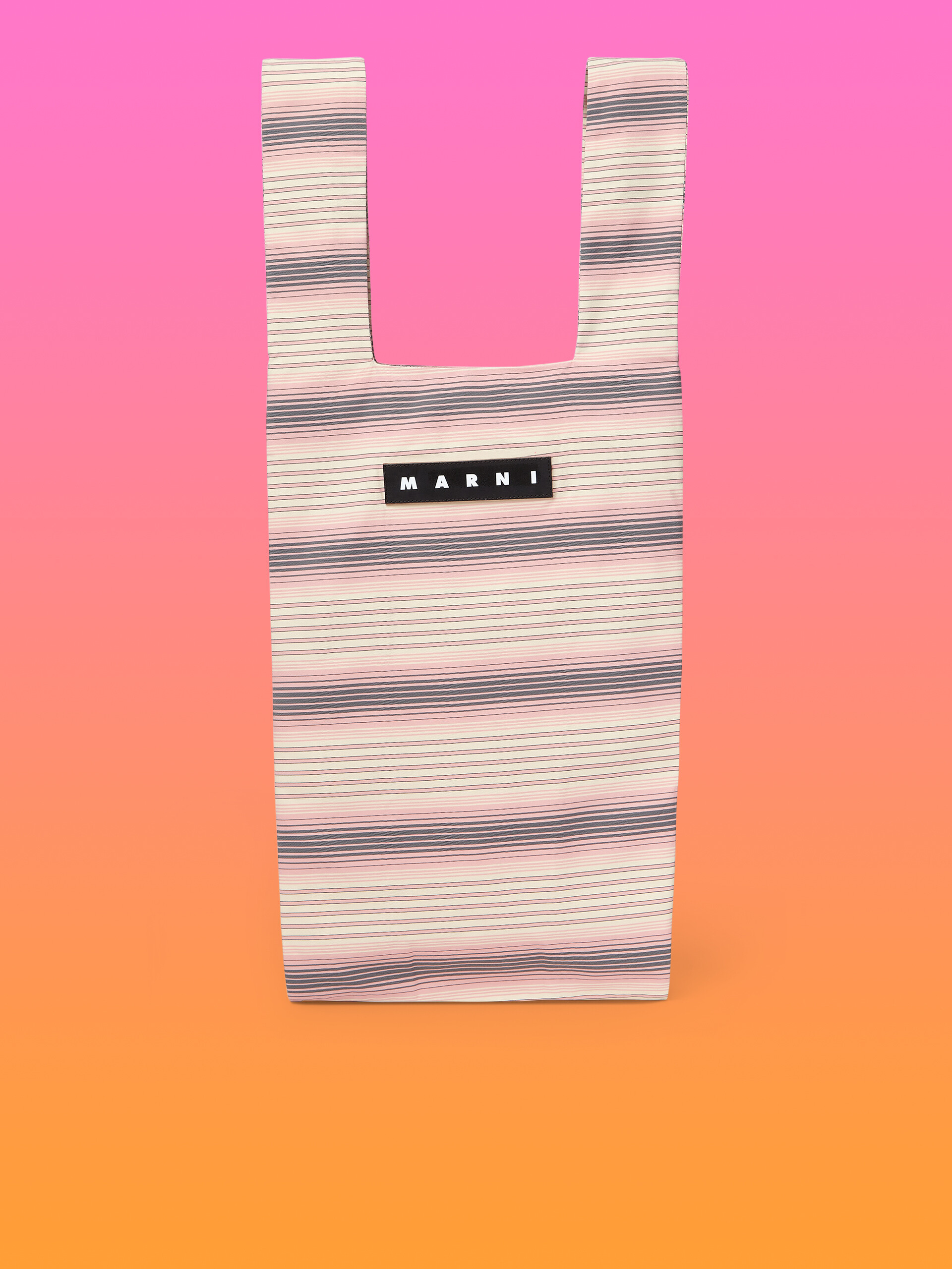 MARNI MARKET shopping bag with pink horizontal striped print - Bags - Image 1