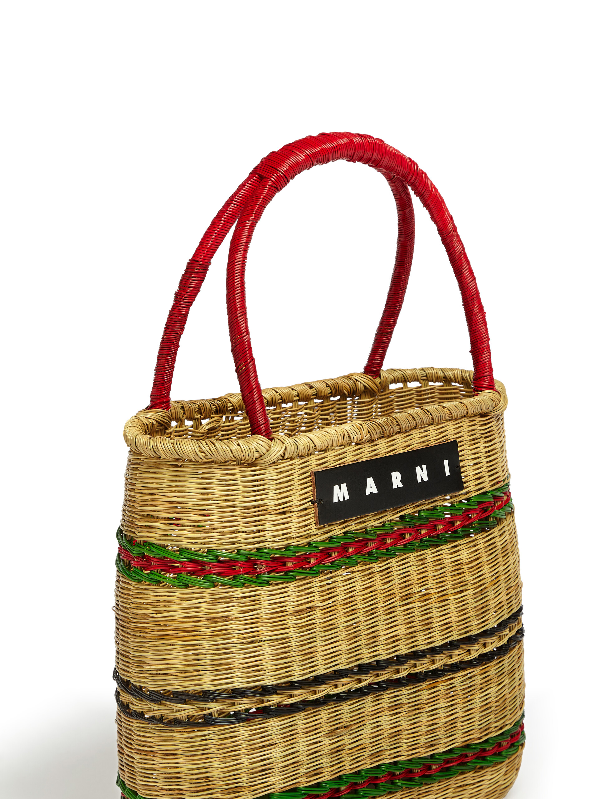 MARNI MARKET bag in green stripe natural fibre - Shopping Bags - Image 4