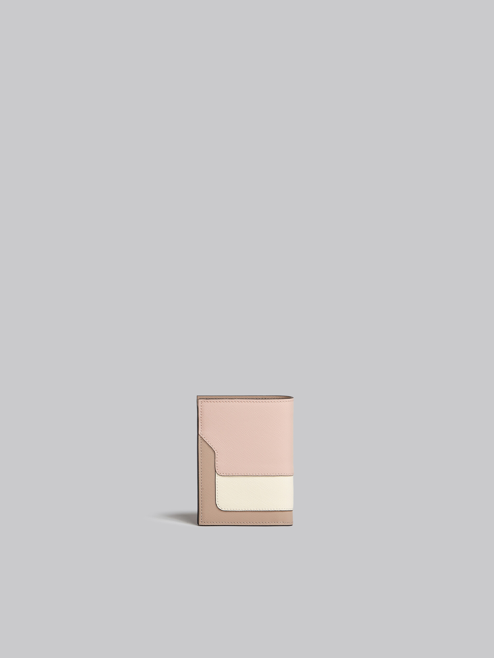 Pink, white and beige saffiano leather bi-fold wallet - Wallets - Image 3