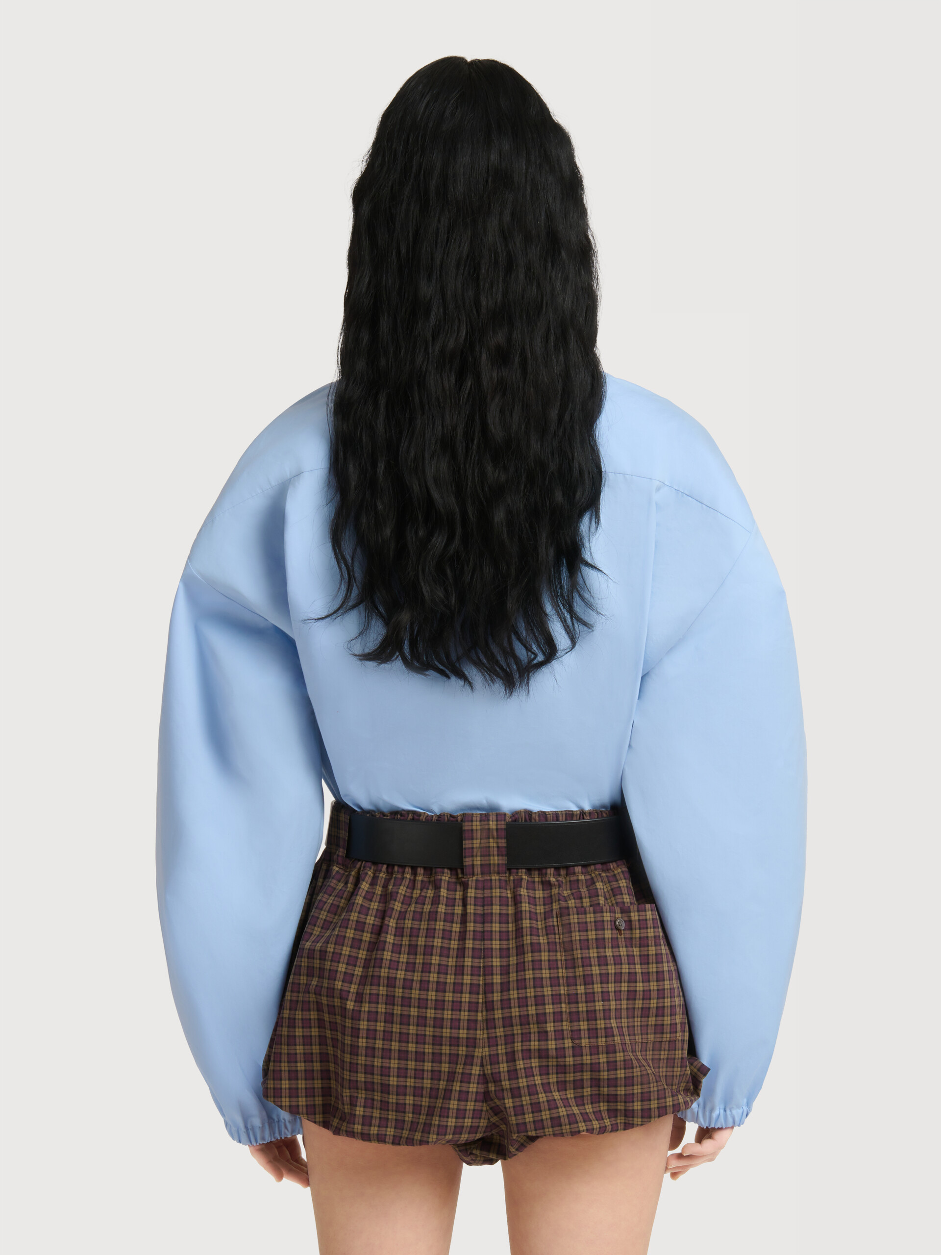 Bluse mit Stehkragen aus hellblauem Popeline - Hemden - Image 4