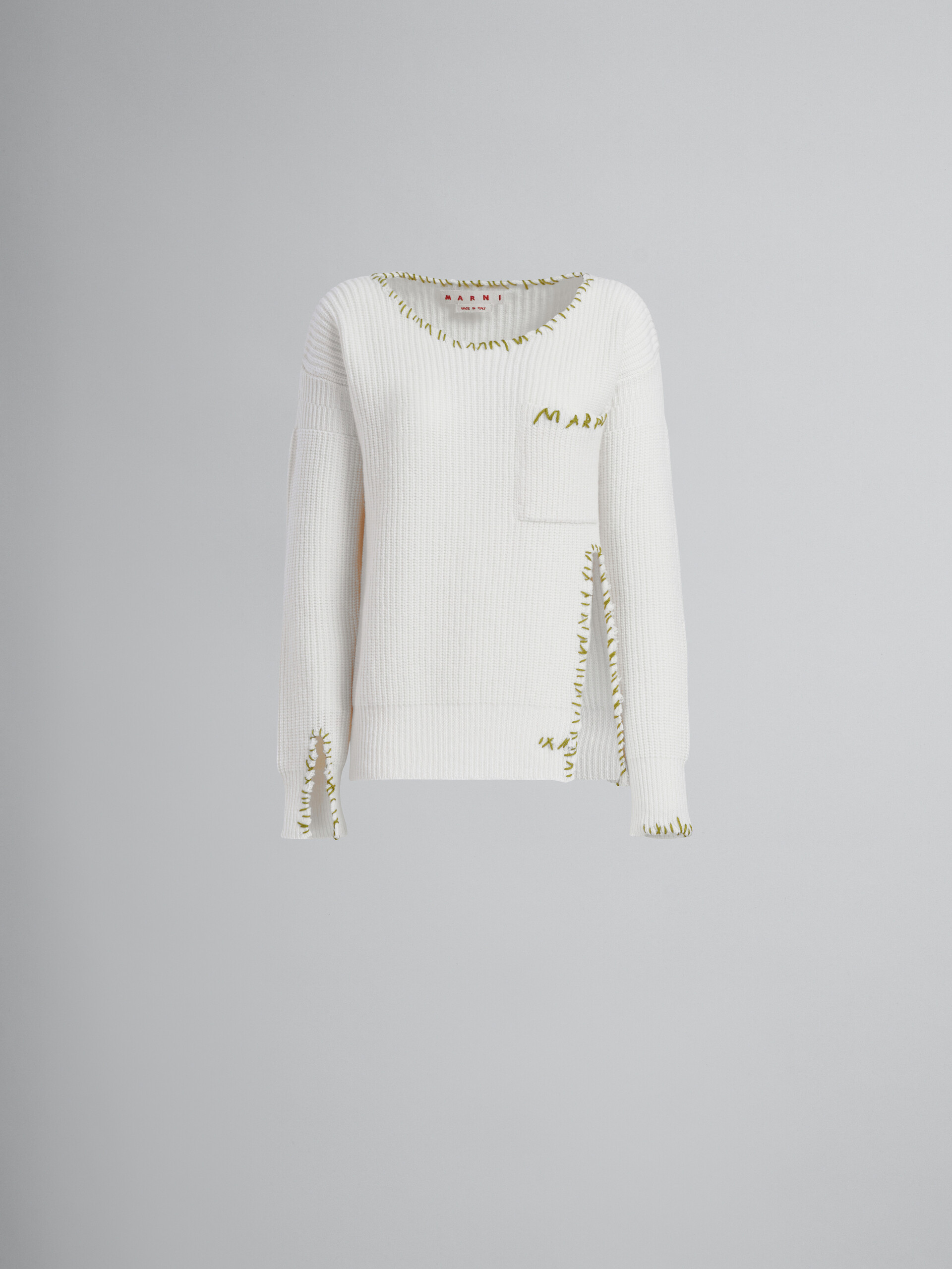 White wool sweater with raw-edge detailing - Pullovers - Image 1