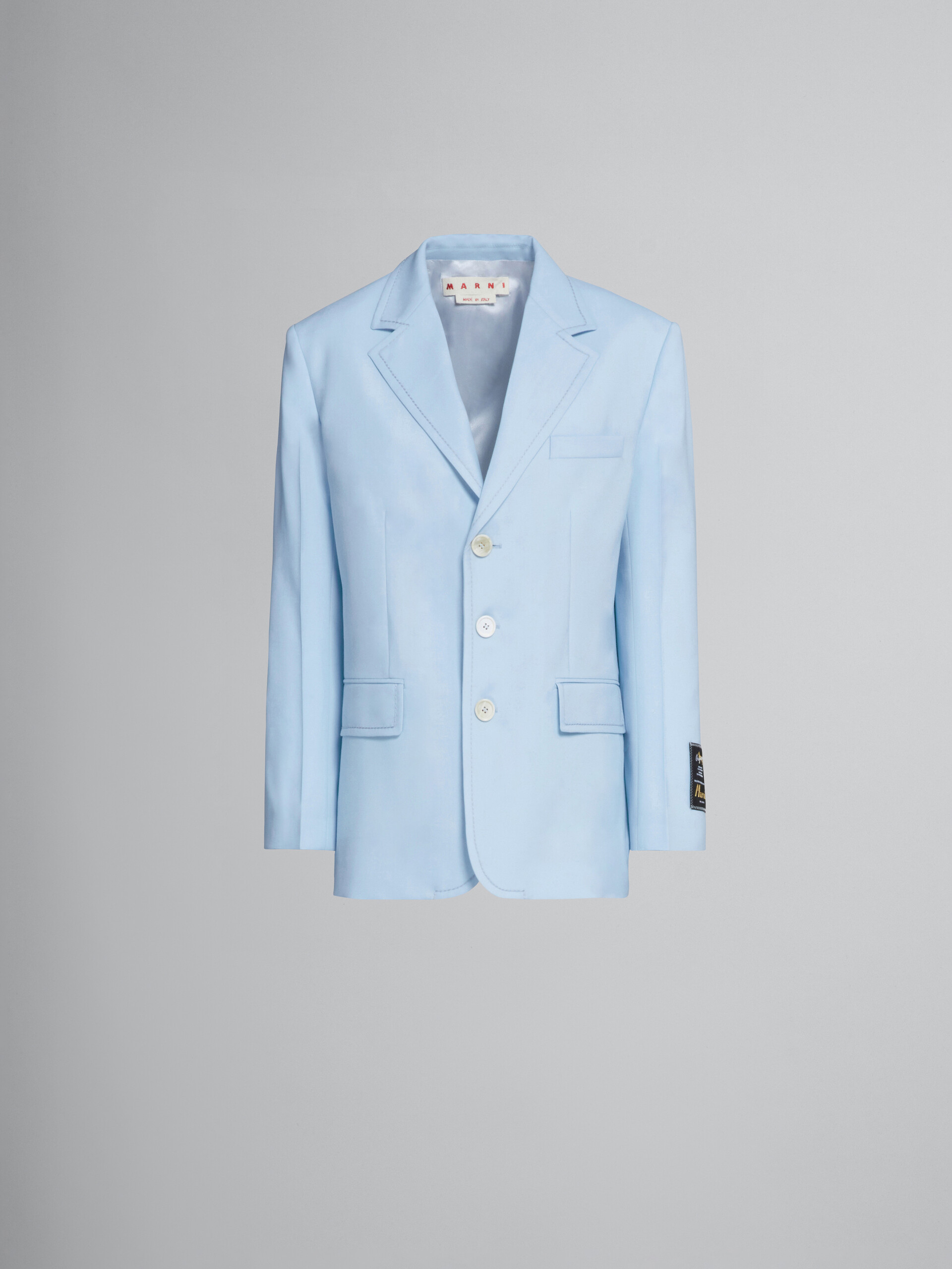 Long blazer in light blue tropical wool - Jackets - Image 1