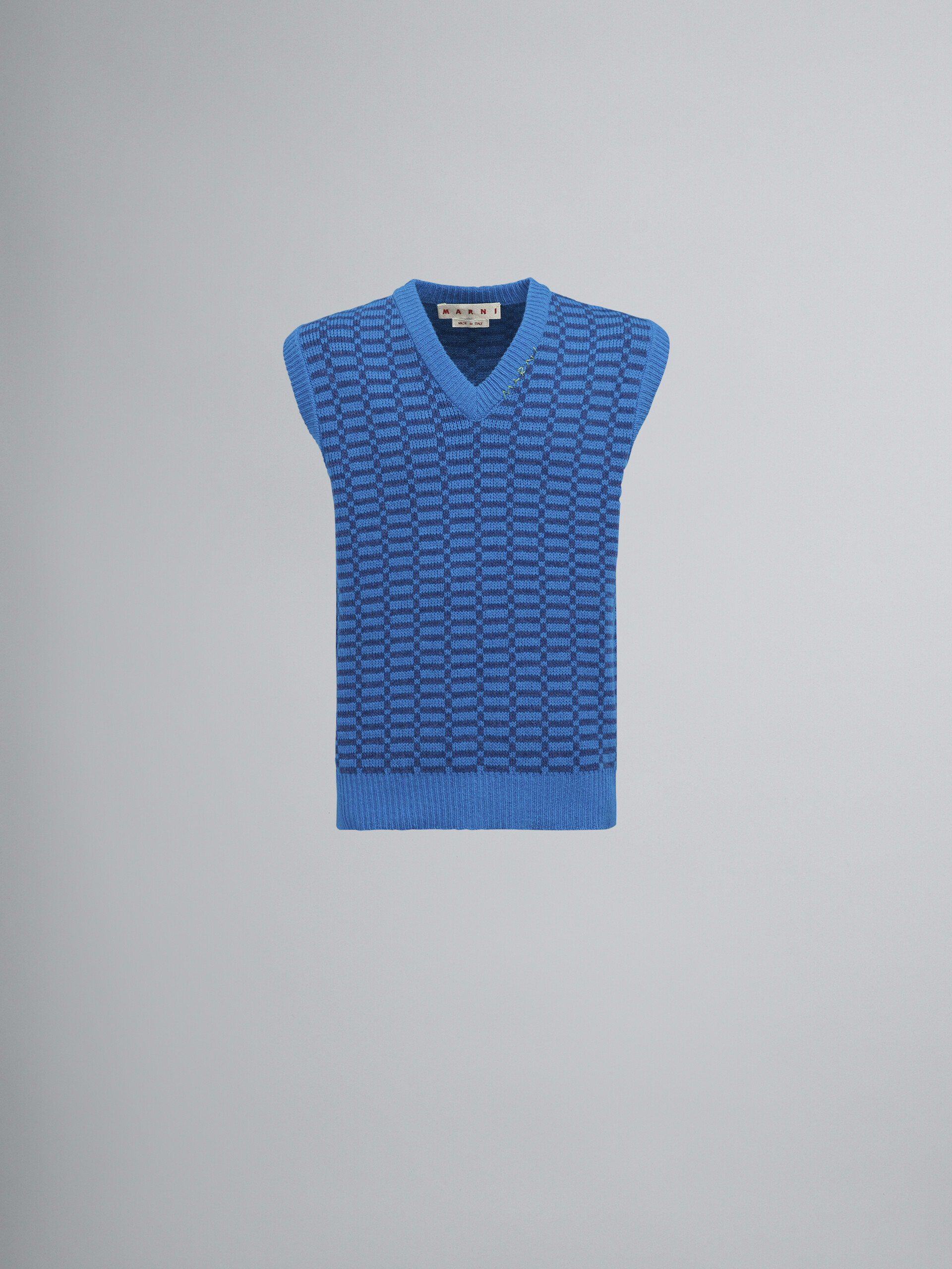 Blue Shetland wool V-neck vest - Pullovers - Image 1