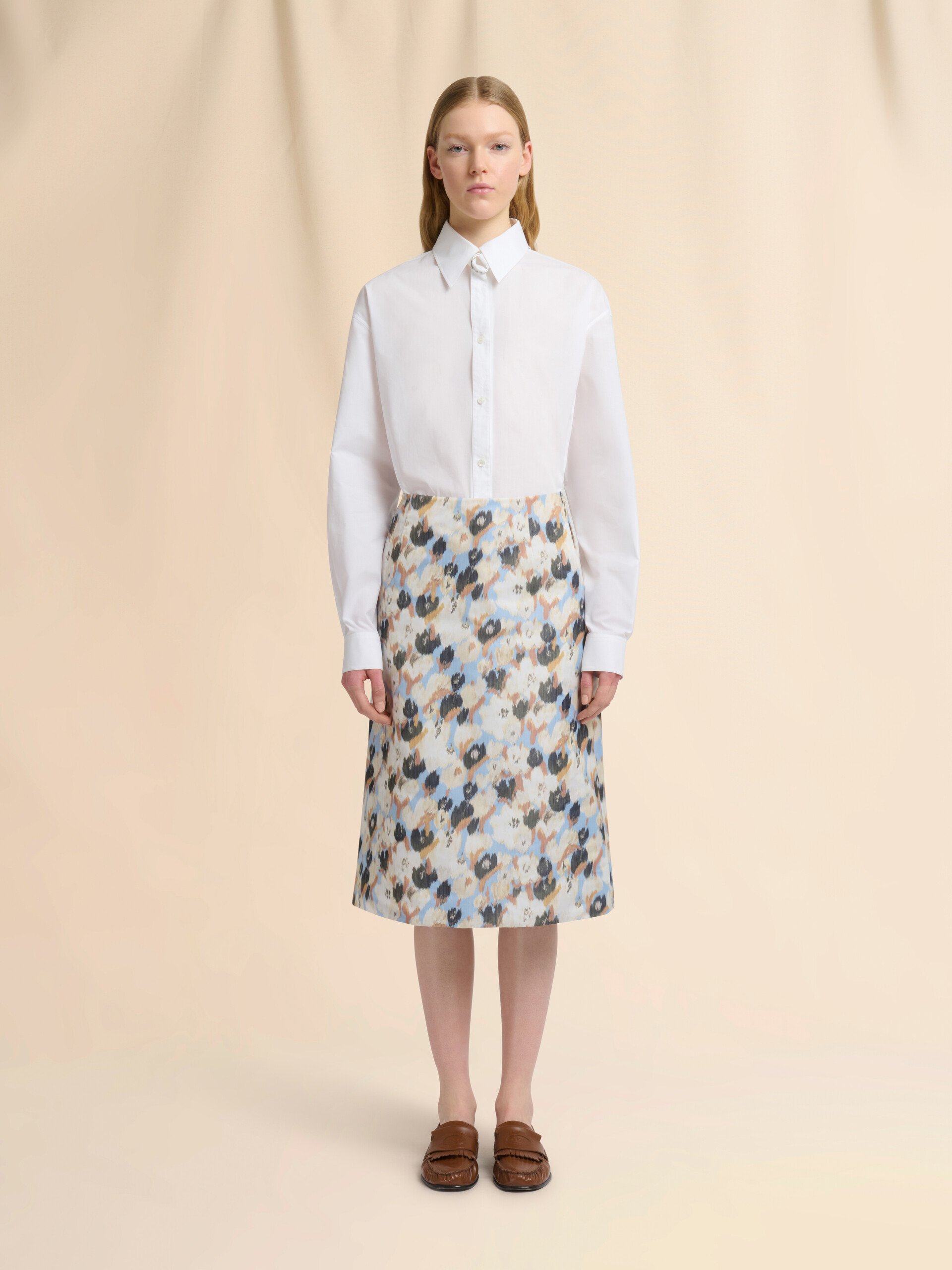 Light blue duchesse skirt with Secret Bouquet print - Skirts - Image 2