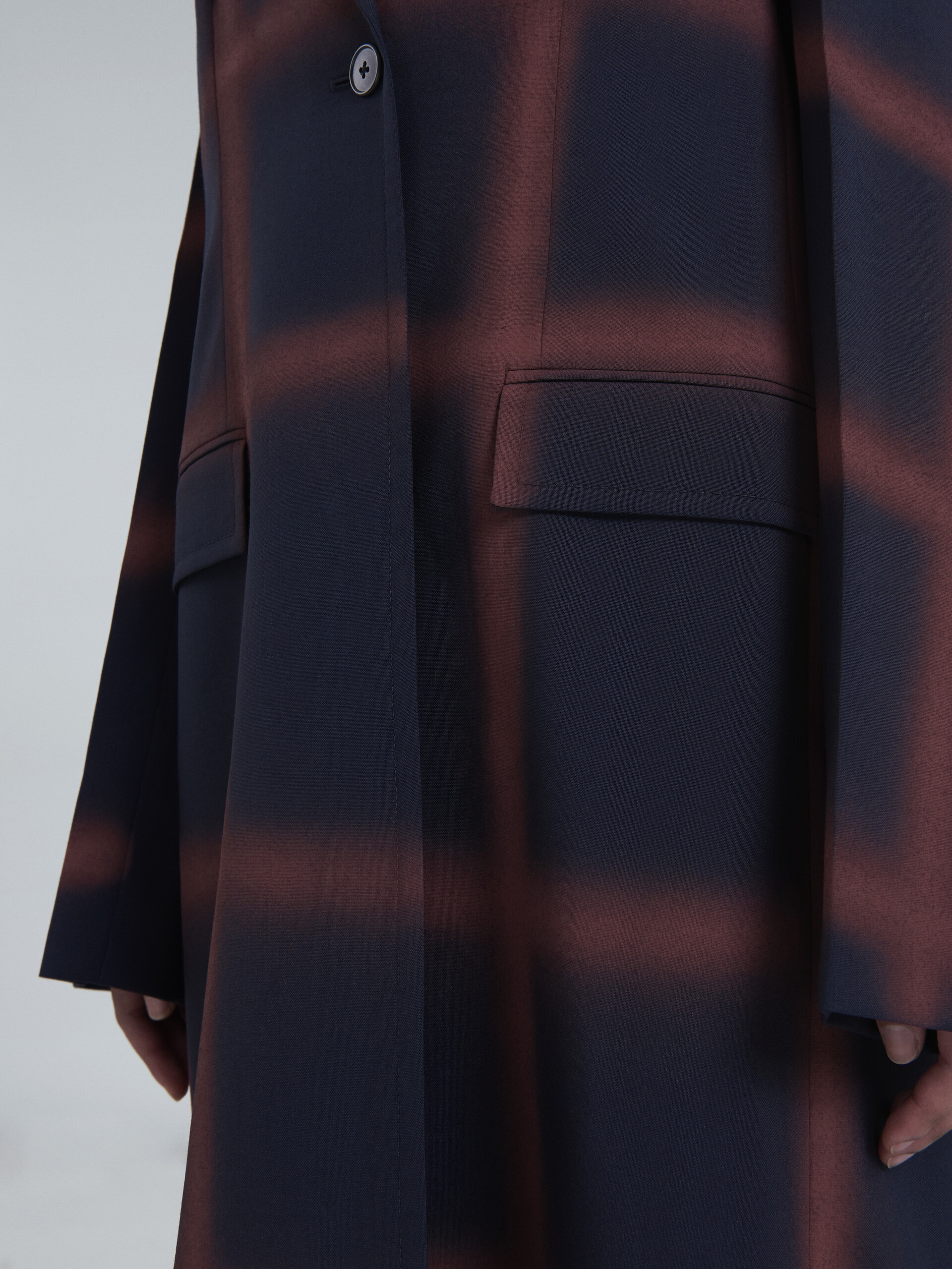 Virgin wool coat with hand-sprayed check design - Coats - Image 5