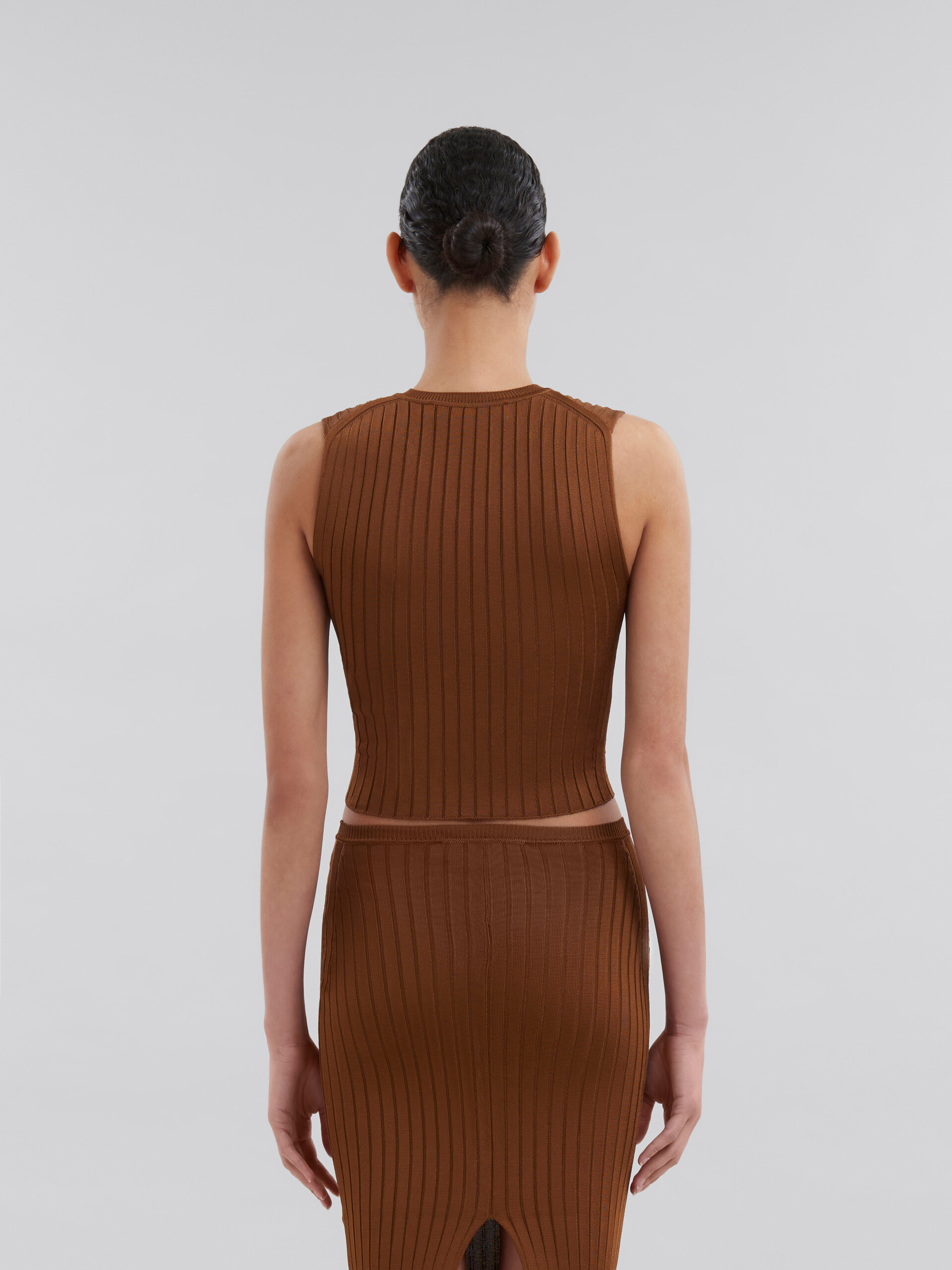 Brown ribbed viscose vest - Pullovers - Image 3