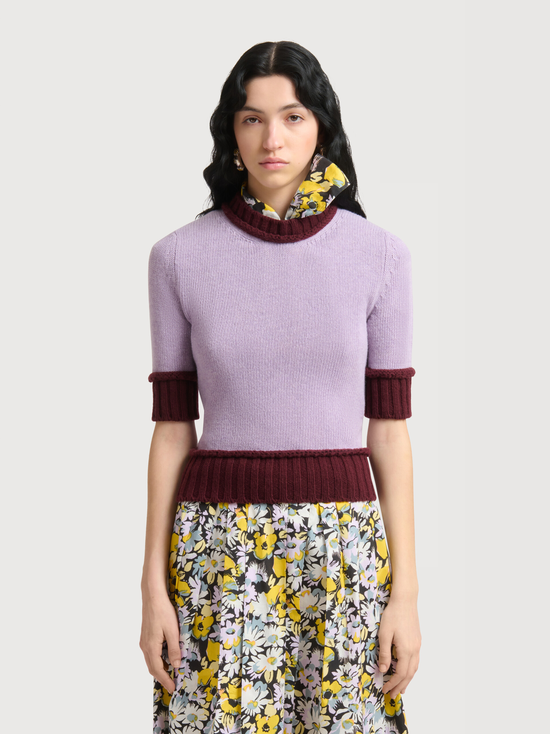 Purple wool blend jumper with contrast trims - Pullovers - Image 2