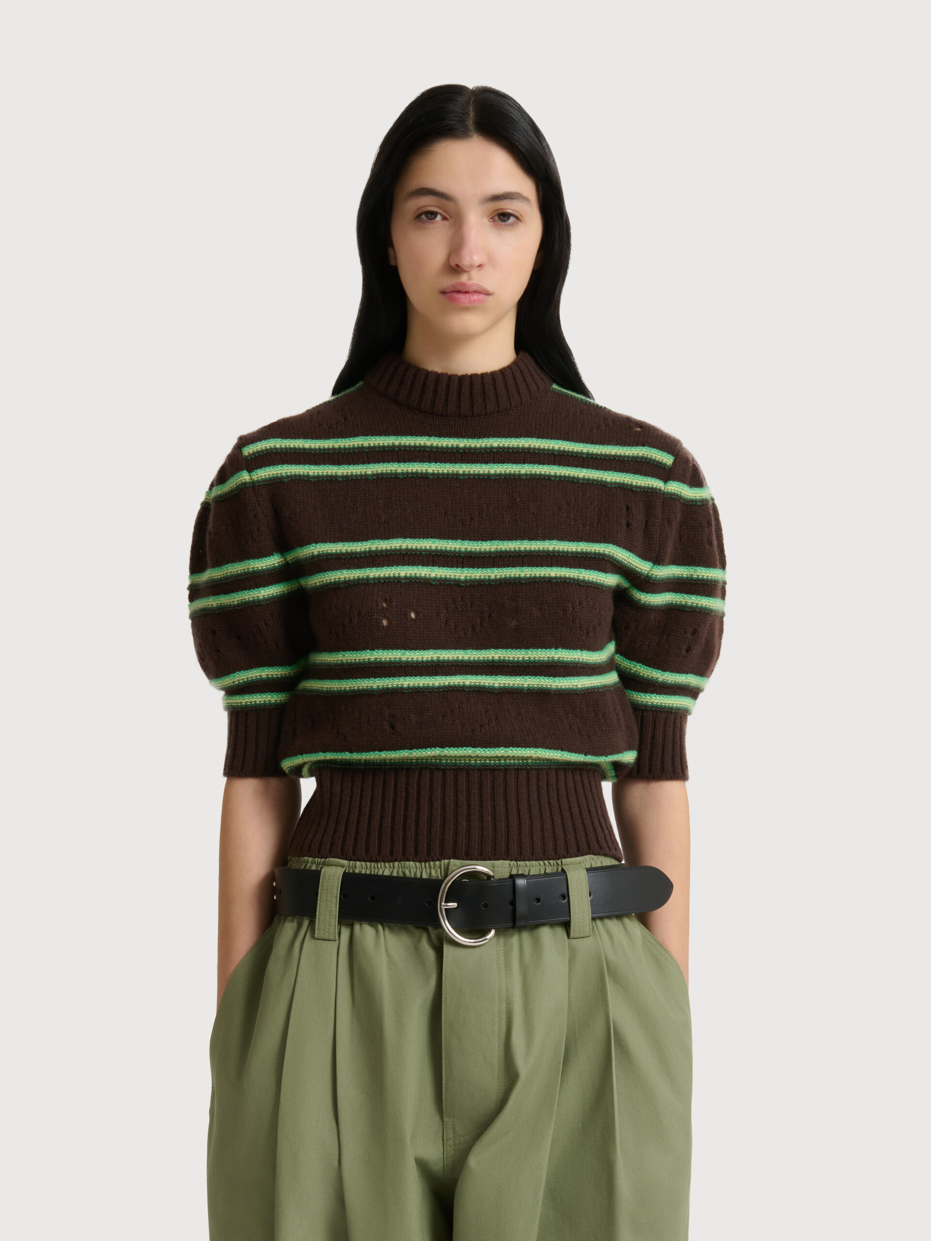 Brown cashmere jumper with openwork knit - Pullovers - Image 2