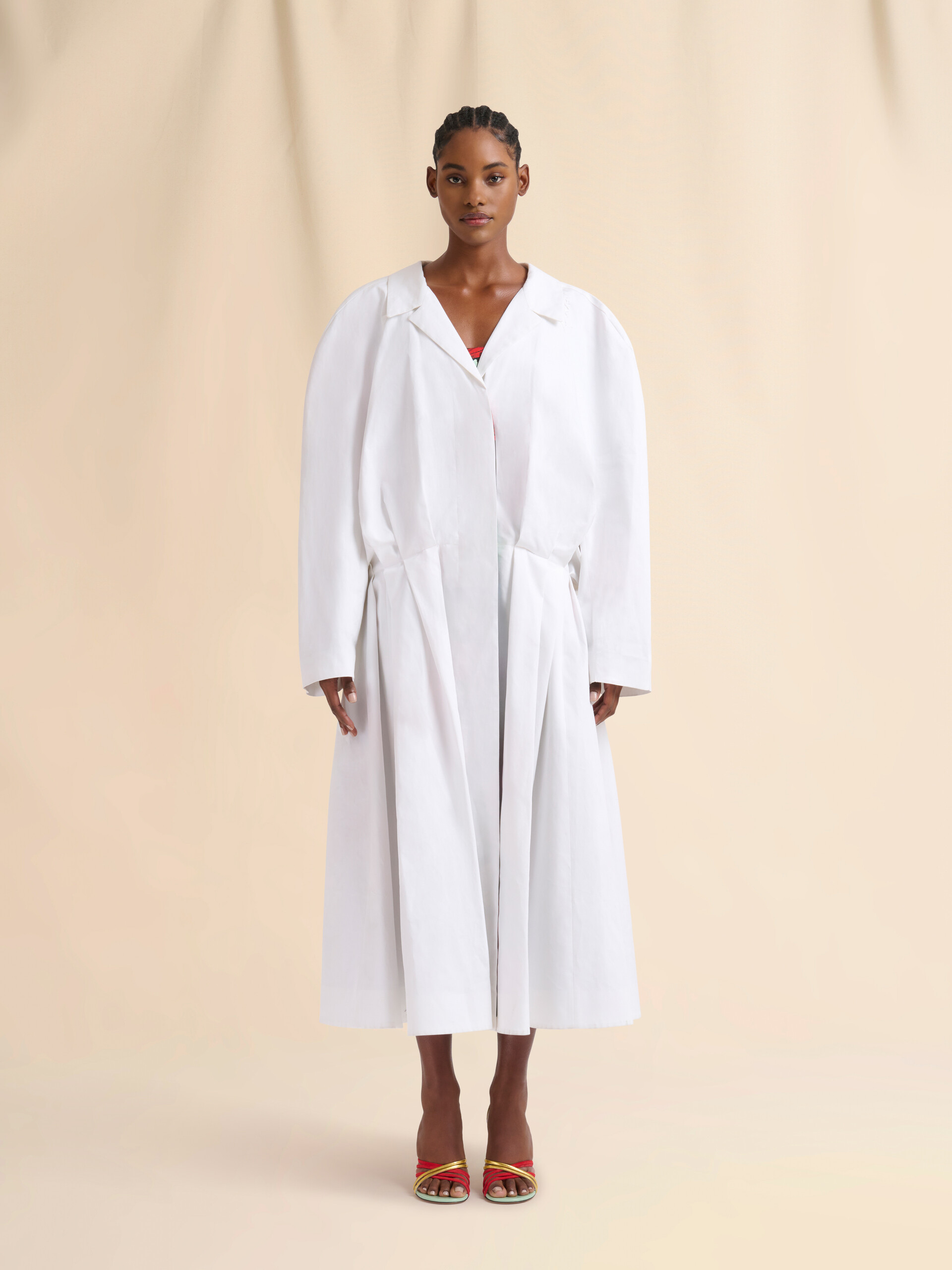 White bonded cotton oversized duster coat - Coats - Image 2